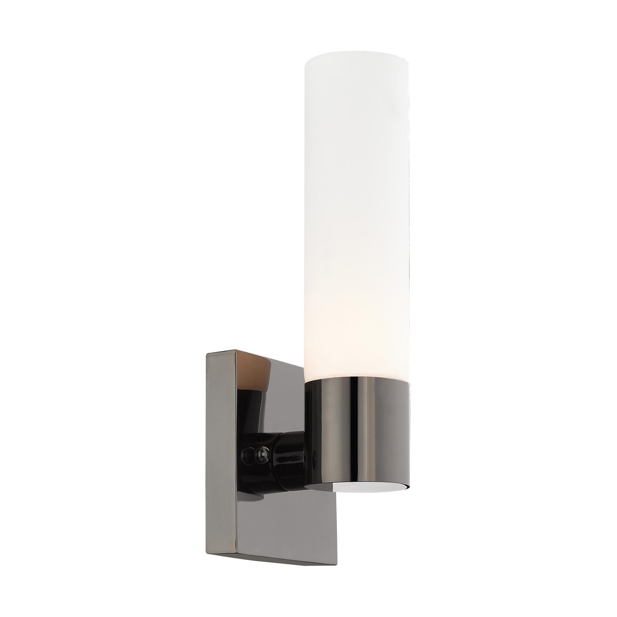 Shown in Black Chrome finish and Hand Blown Satin Opal White Twist Lock glass
