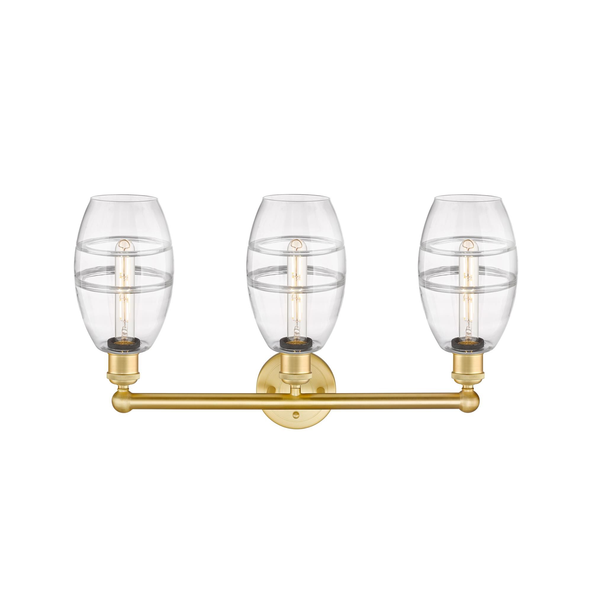 Shown in Satin Gold finish and Clear glass