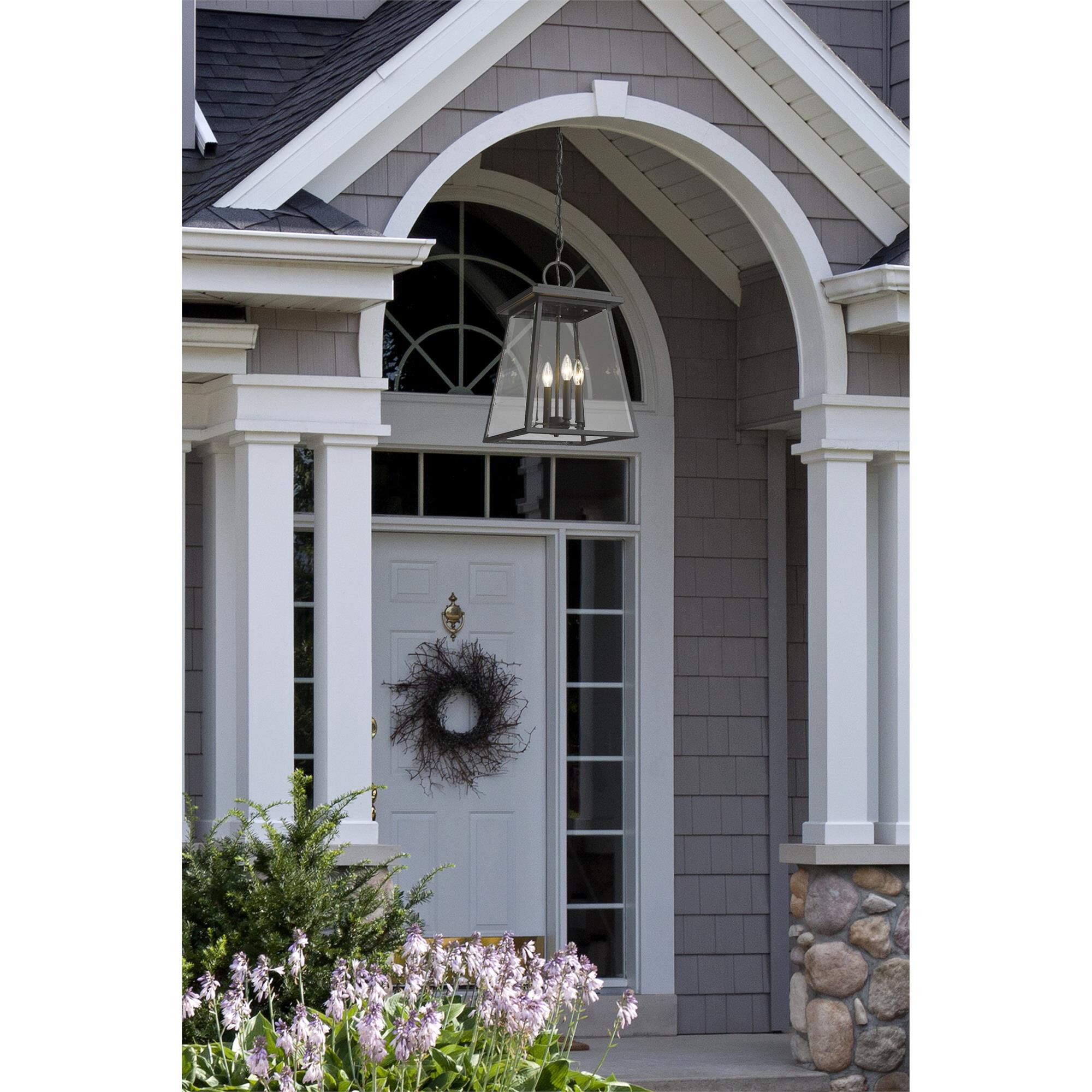 Shown in Black finish and Clear Beveled glass