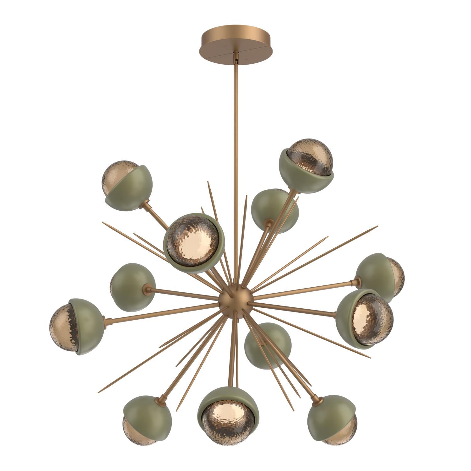 Shown in Novel Brass finish and Bronze glass and Sage Green accent