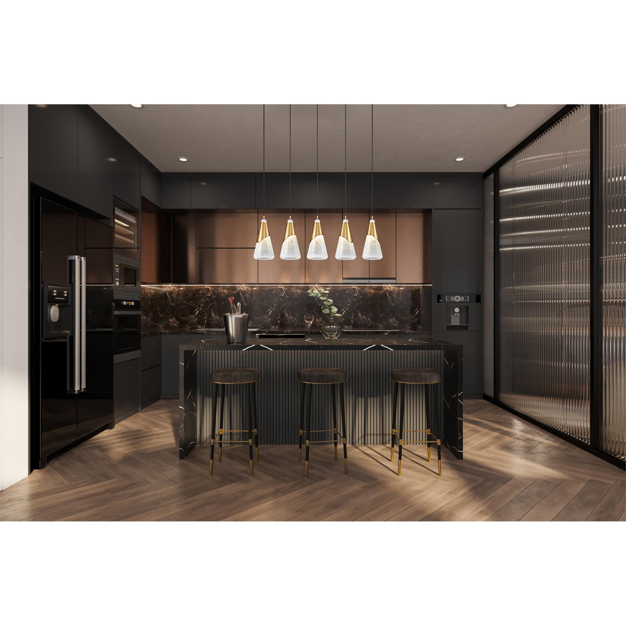 Shown in Modern Gold finish and White Swirl glass and White Swirl shade