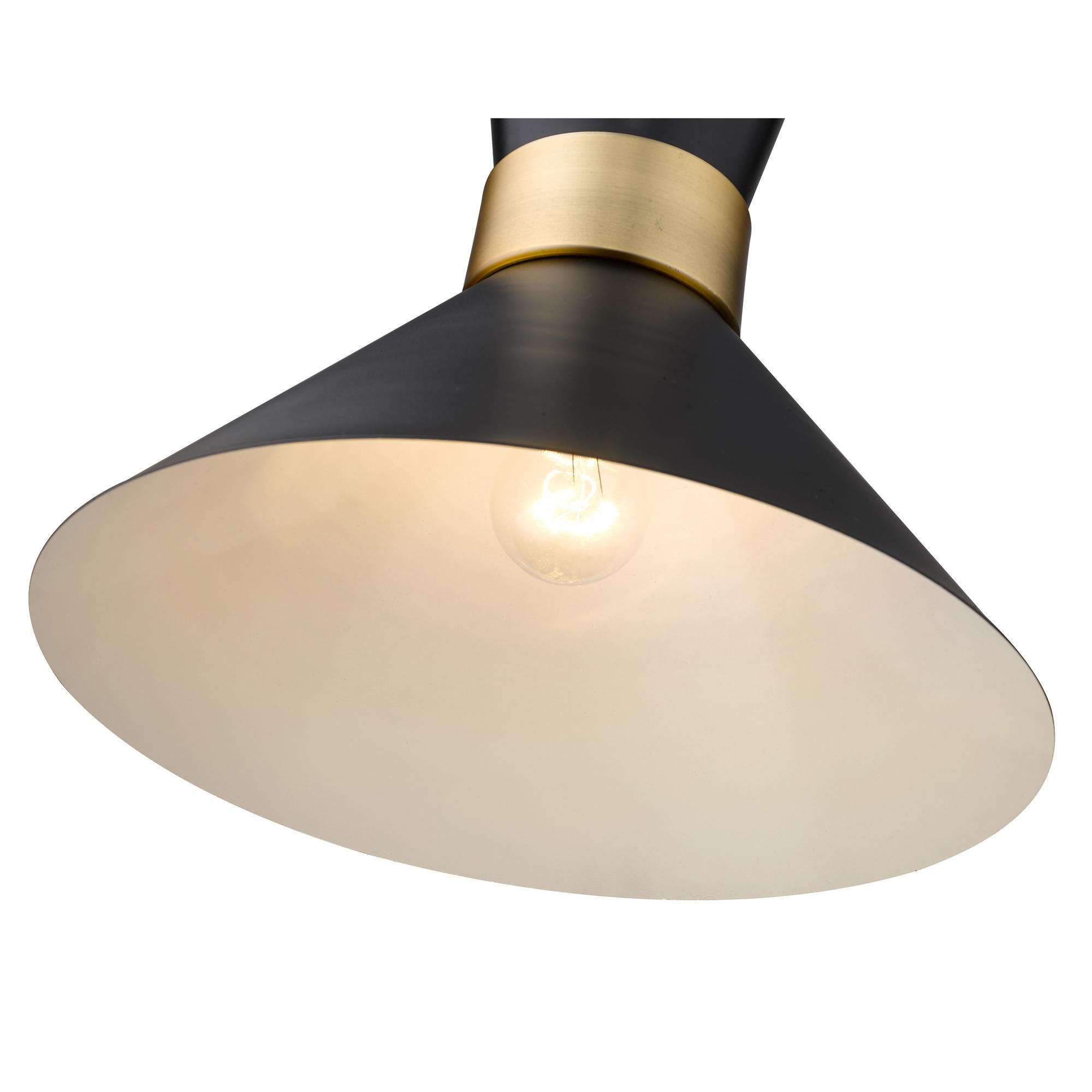Shown in Matte Black + Heritage Brass finish and Metal glass and Metal shade