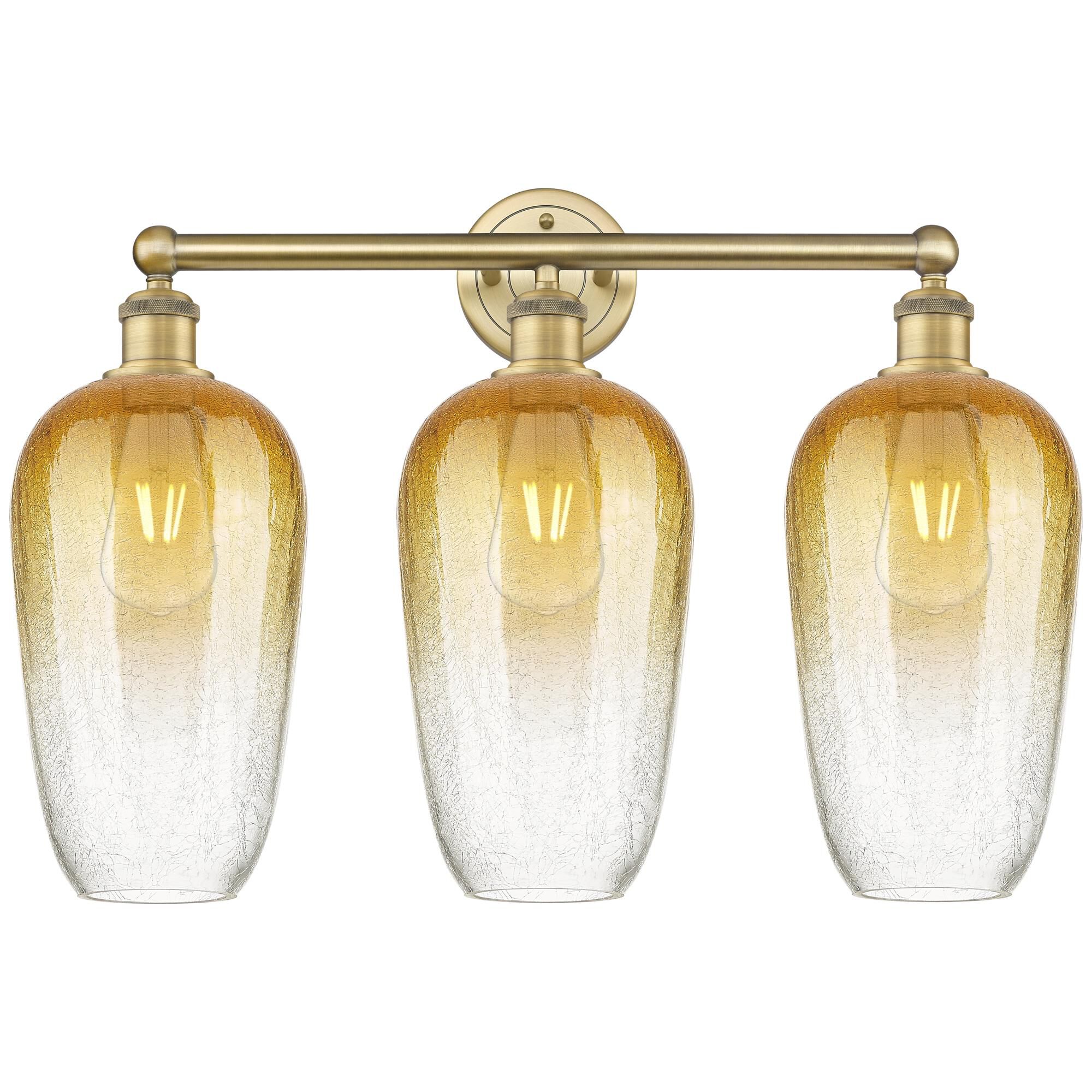 Shown in Brushed Brass finish and Amber glass