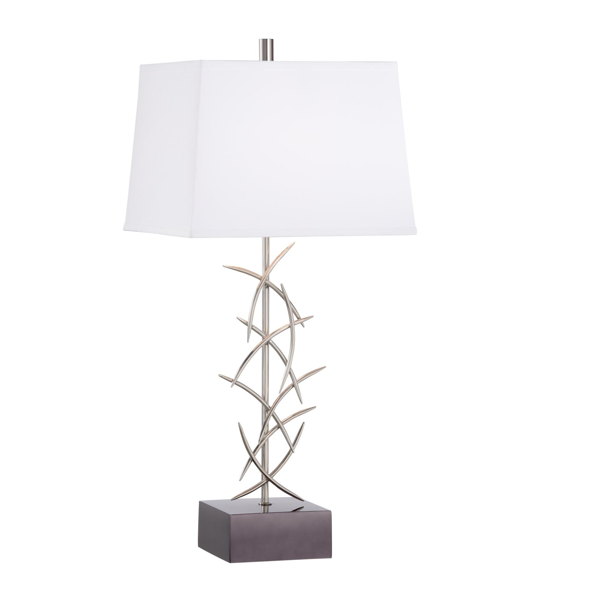 Shown in Polished Nickel and Black Nickel finish and Off White Silkette shade