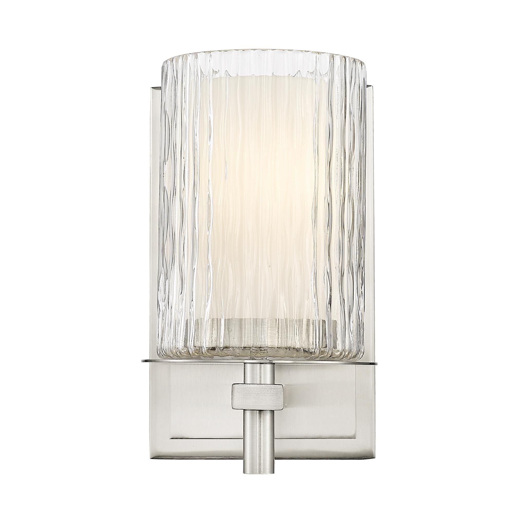 Shown in Brushed Nickel finish and Clear + Etched Opal glass and Clear + Etched Opal shade