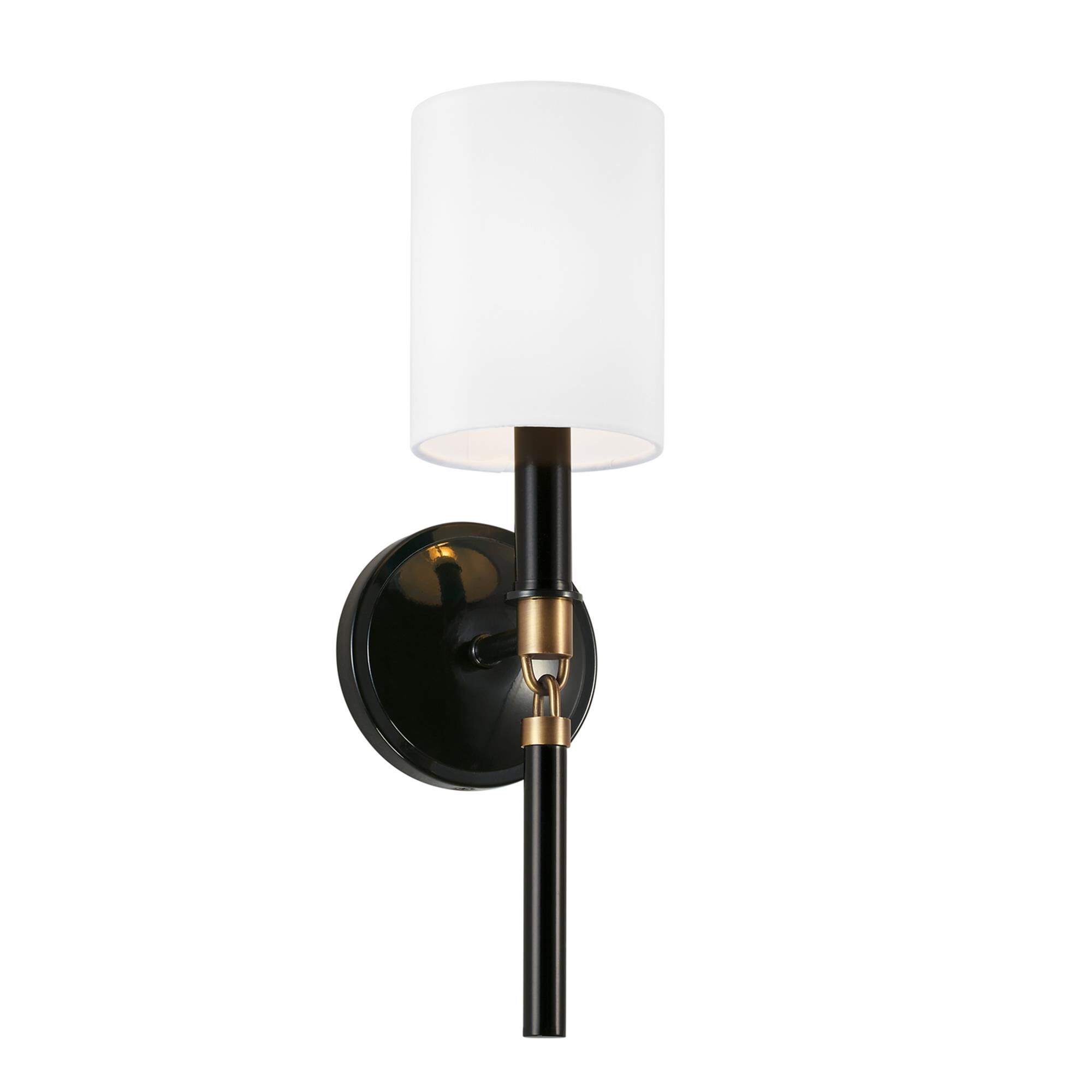 Shown in Glossy Black And Aged Brass finish and 700 glass and White Fabric Stay-Straight shade