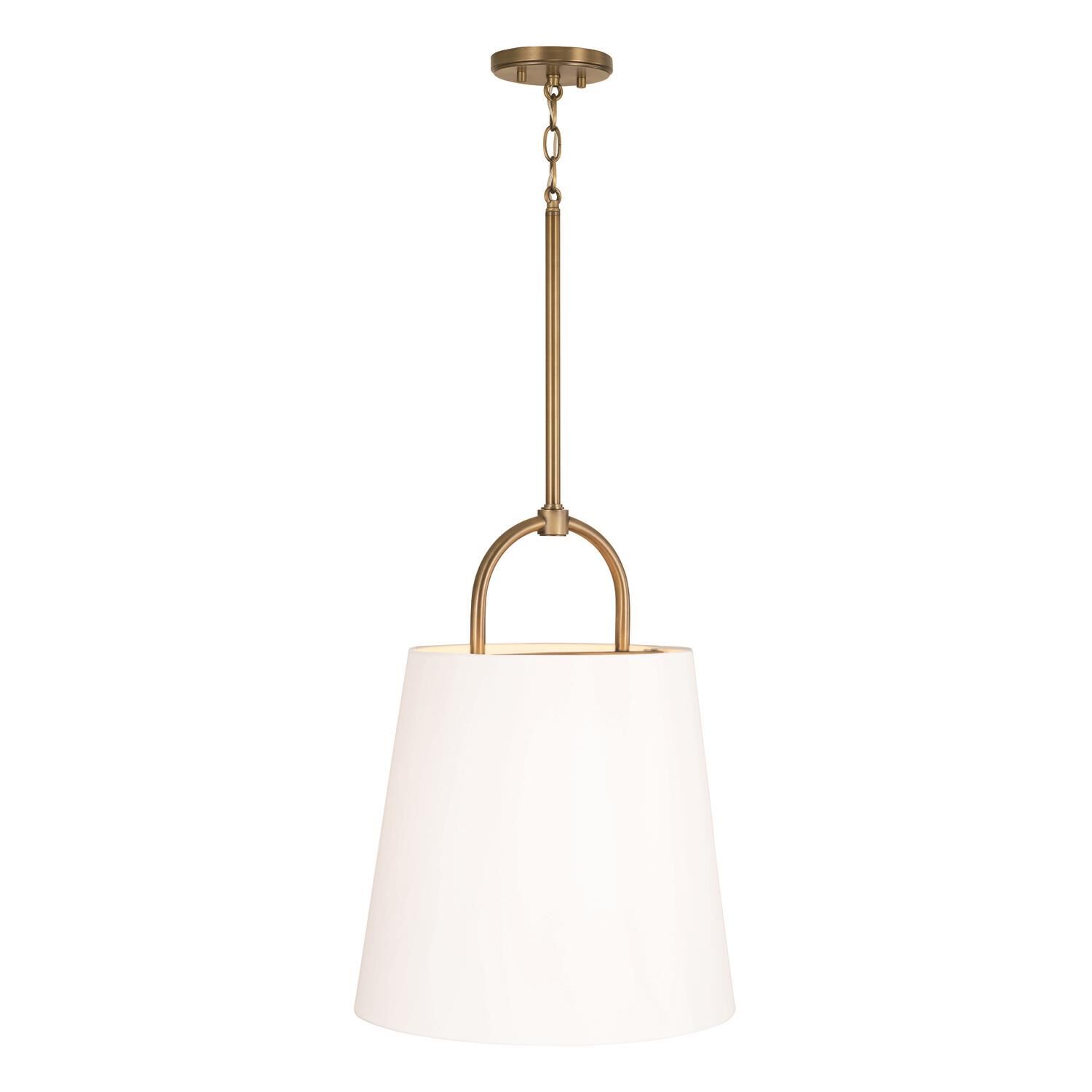 Shown in Aged Brass finish and White Fabric shade