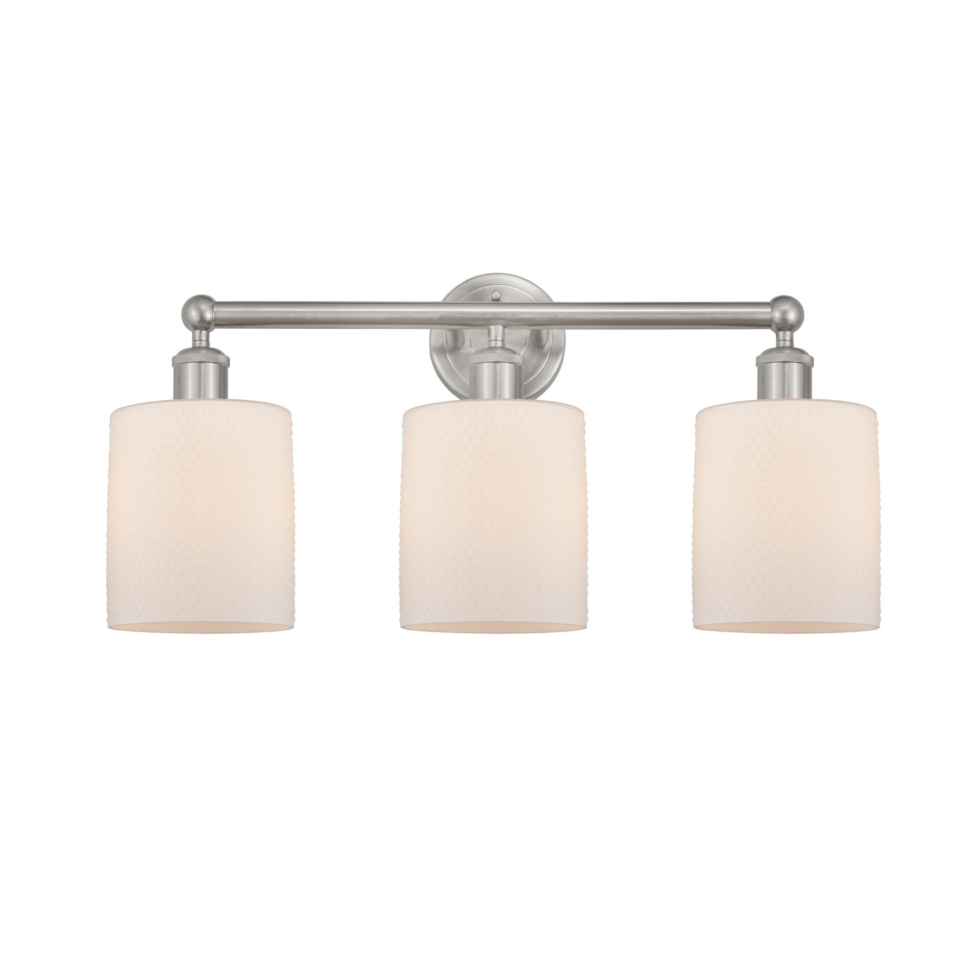 Shown in Brushed Satin Nickel, Matte White finish and Matte White glass and Matte White Glass shade