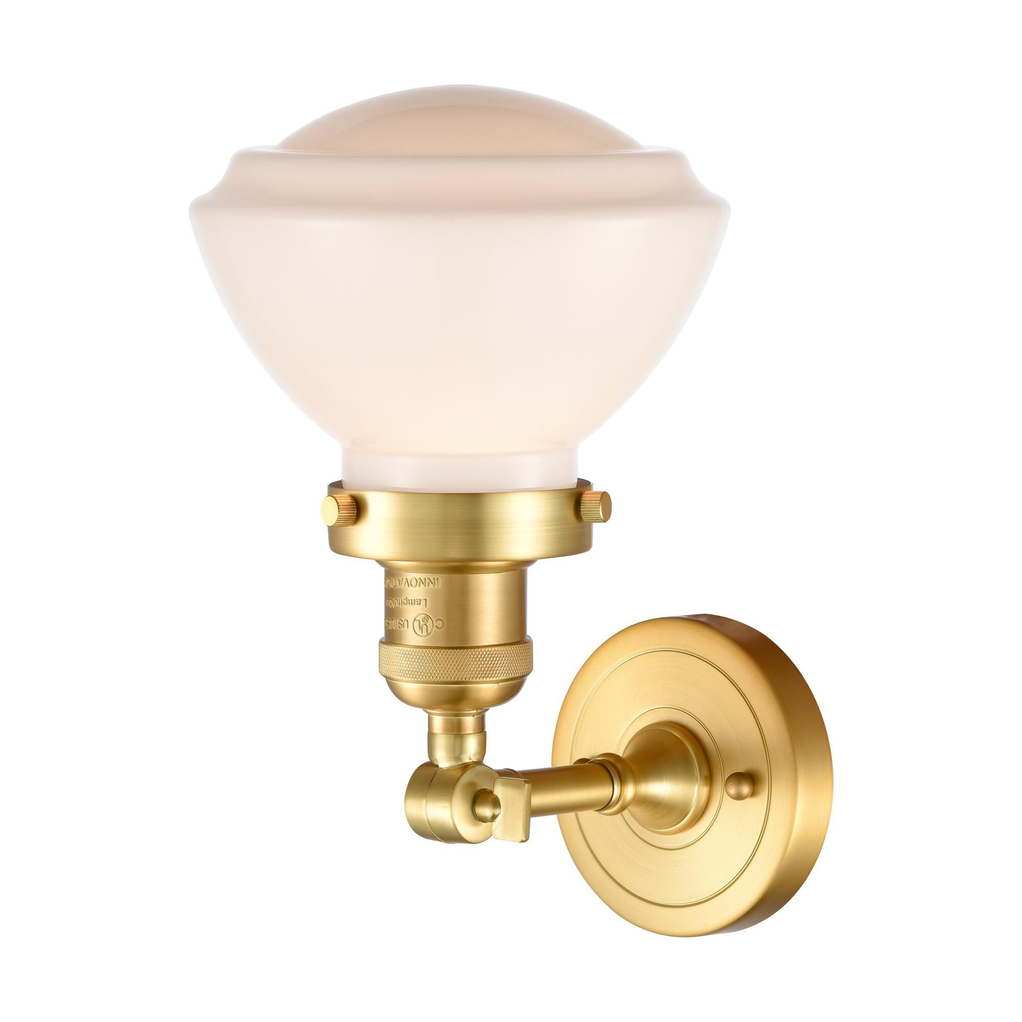 Shown in Satin Gold finish and Matte White Olean glass