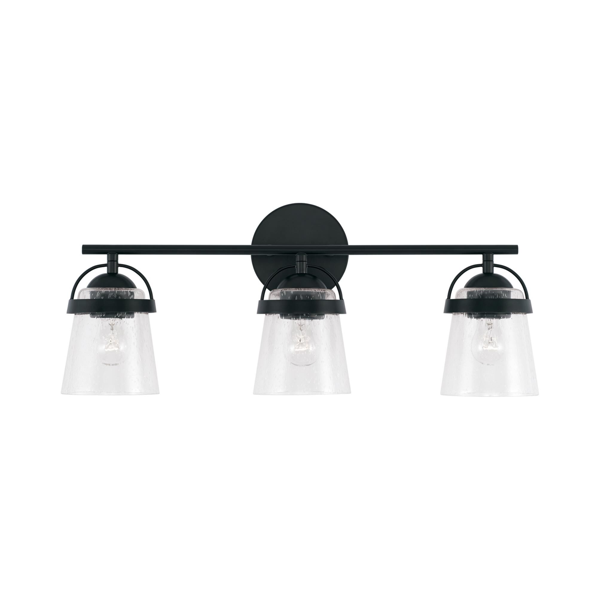 Shown in Matte Black finish and Clear Seeded glass