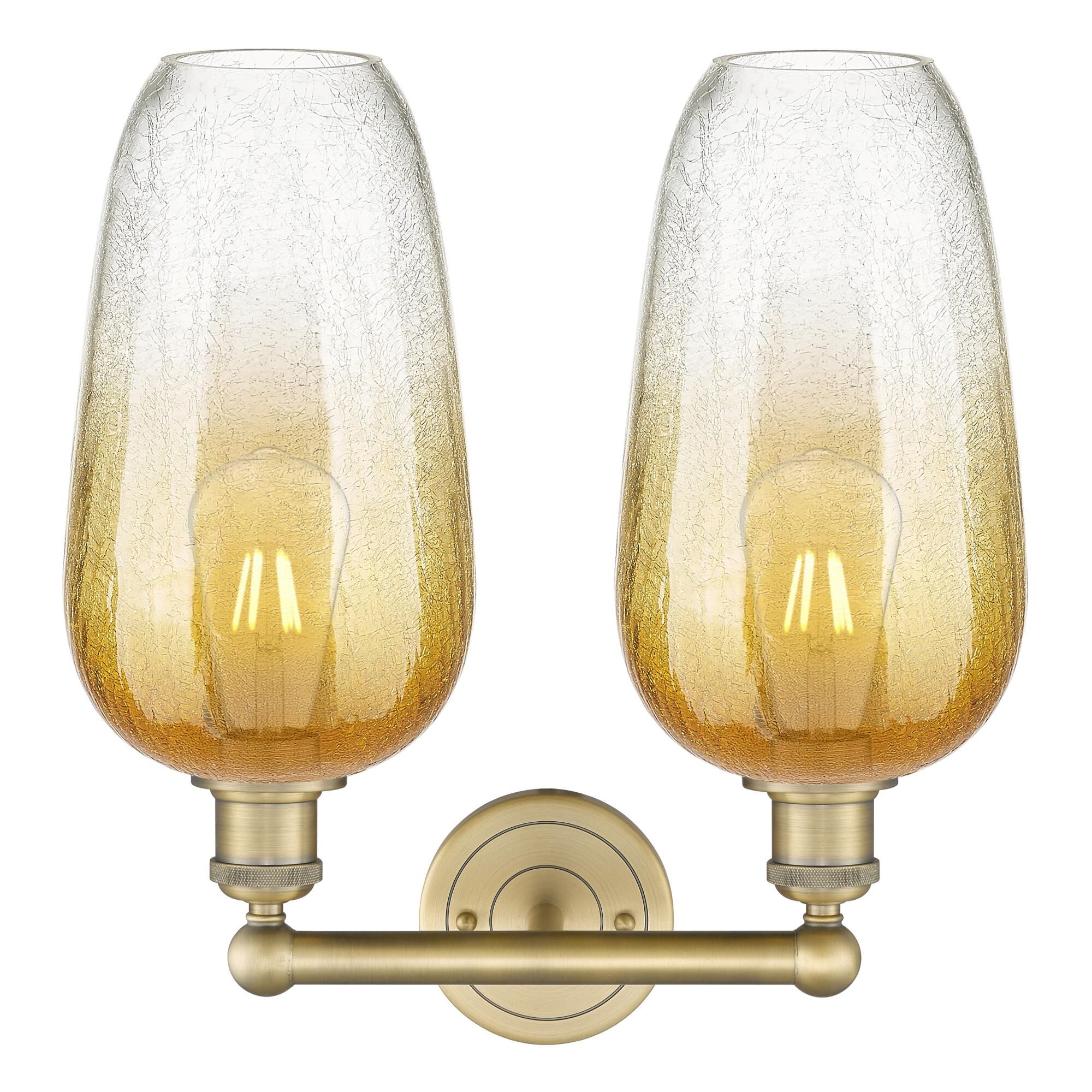 Shown in Brushed Brass finish and Amber glass