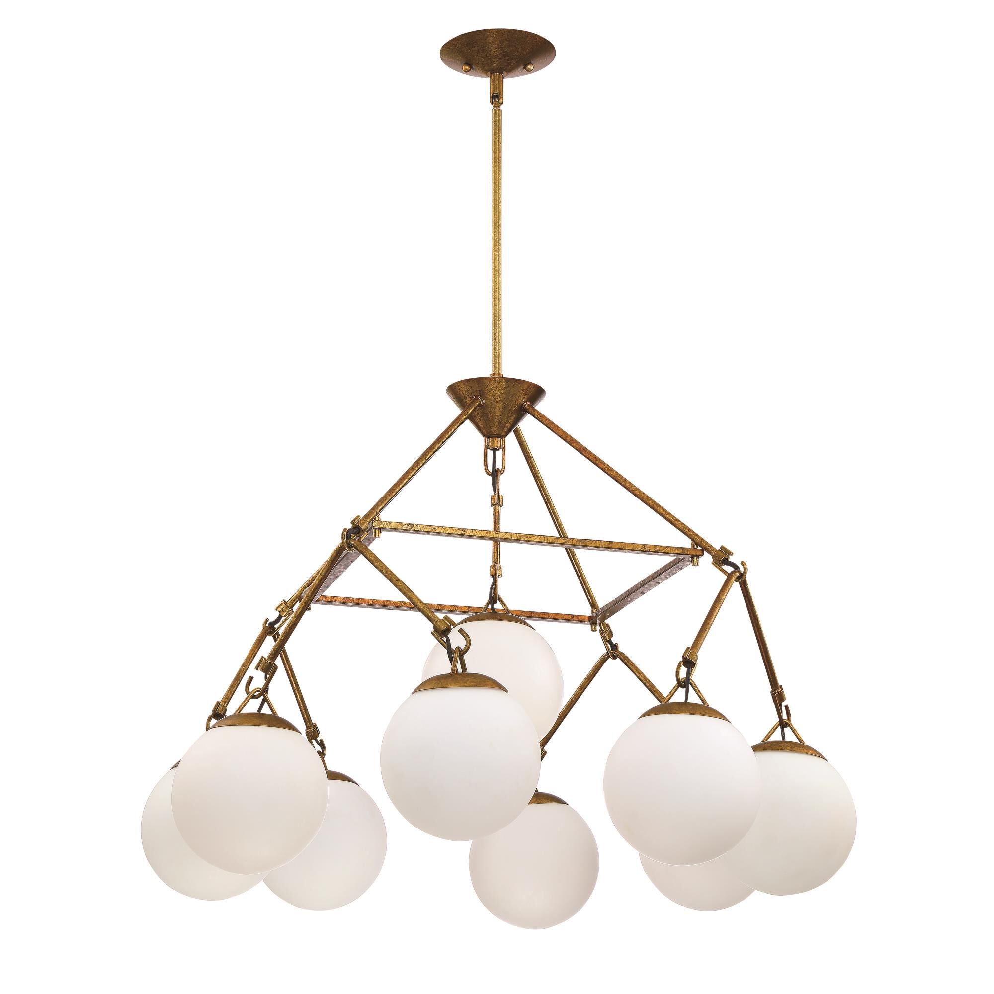 Shown in Patina Aged Brass finish and White Frosted glass