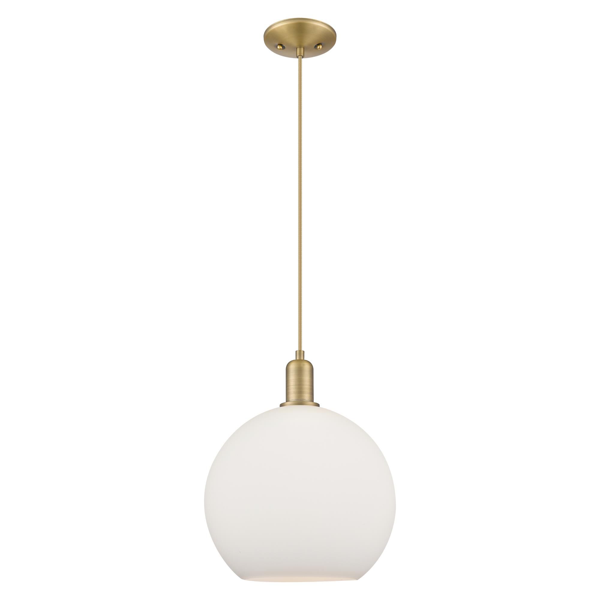 Shown in Brushed Brass finish and Matte White glass