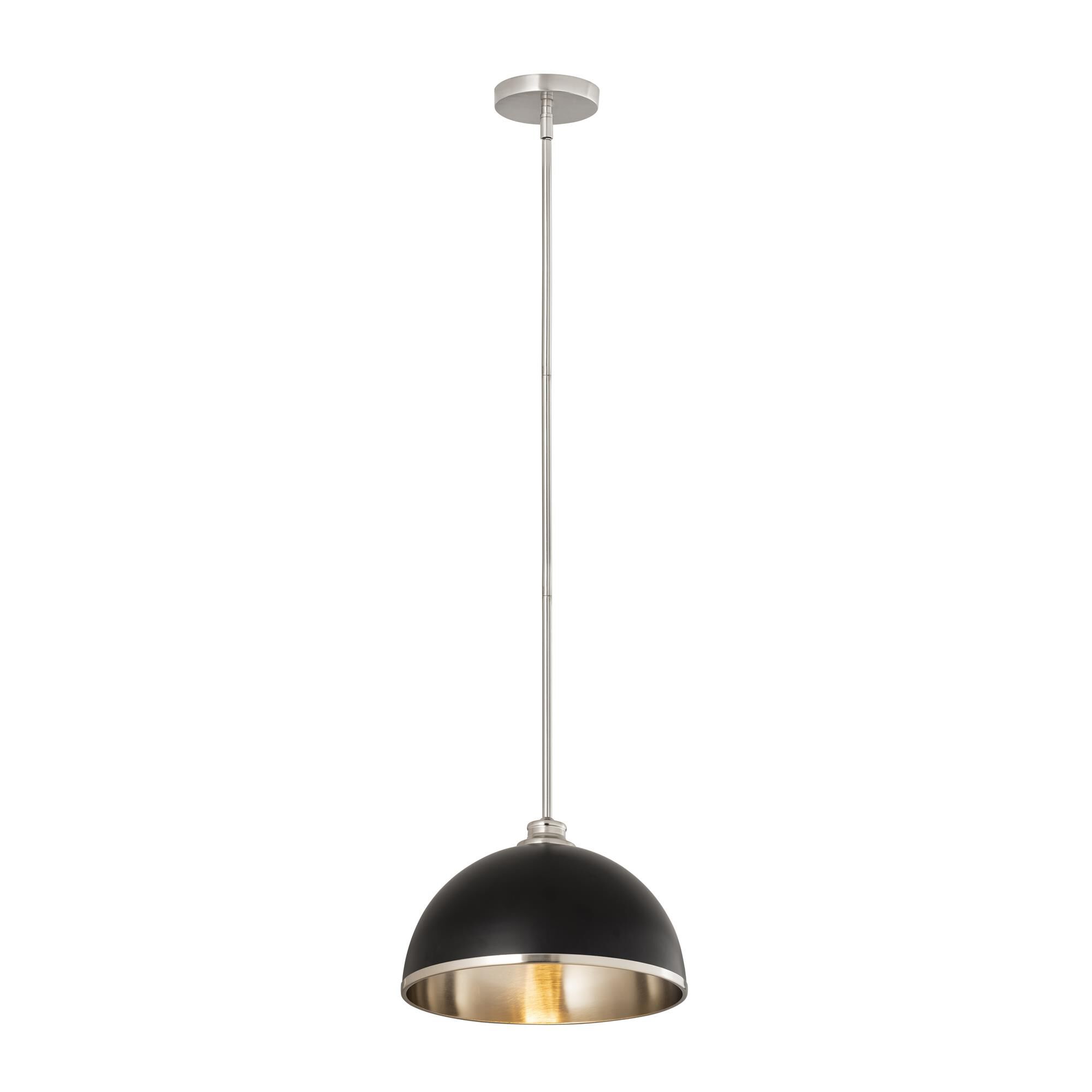 Shown in Matte Black And Brushed Nickel finish and Stainless Steel glass and Stainless Steel shade