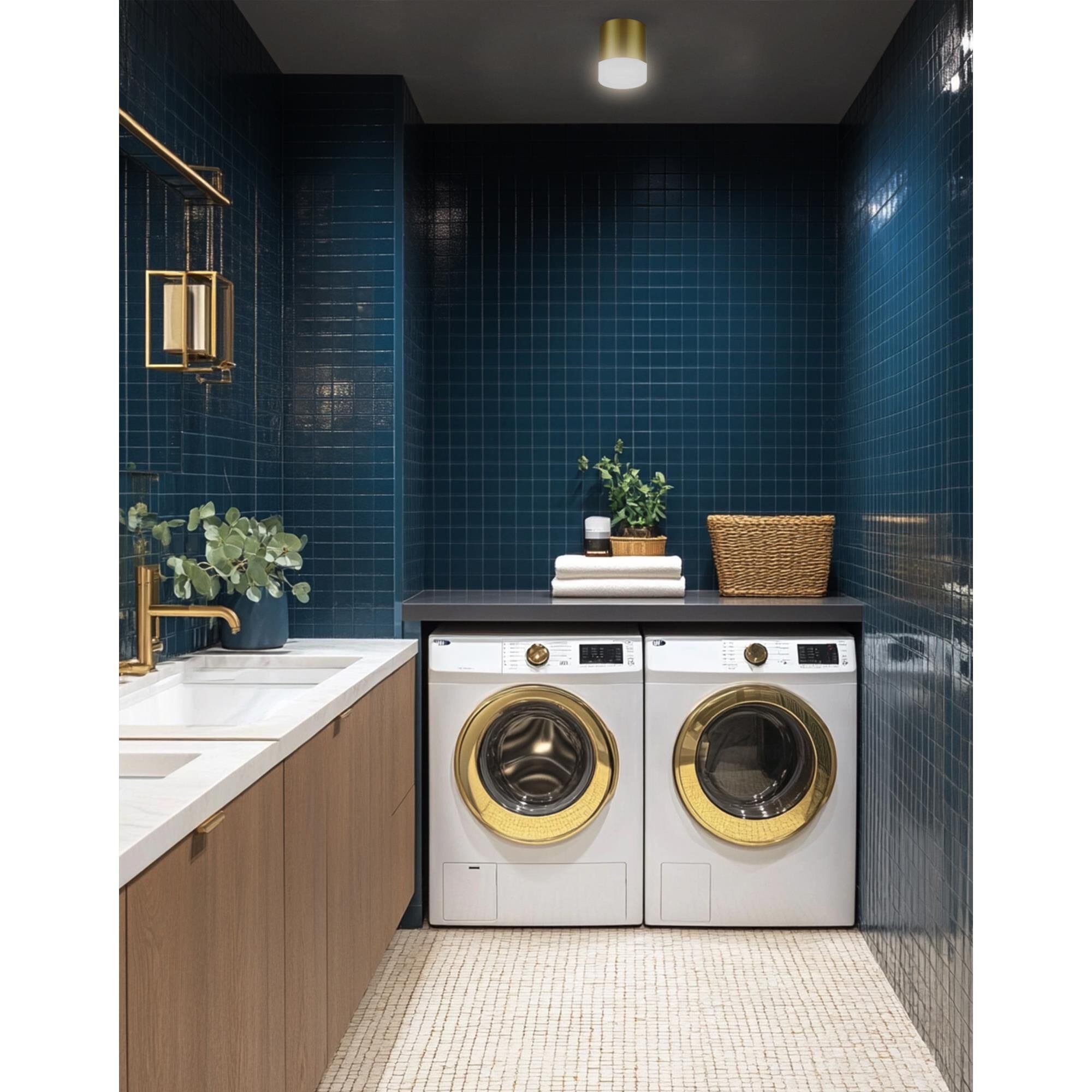 Shown in Aged Brass finish and White shade