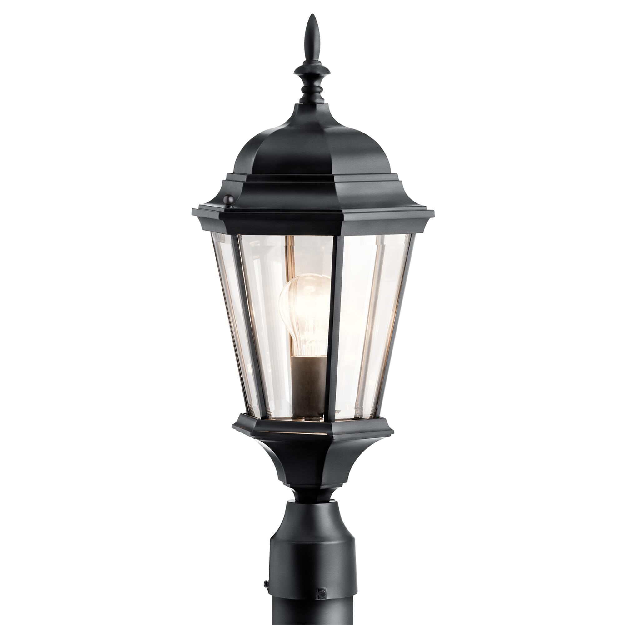 Shown in Black finish and Clear Beveled glass