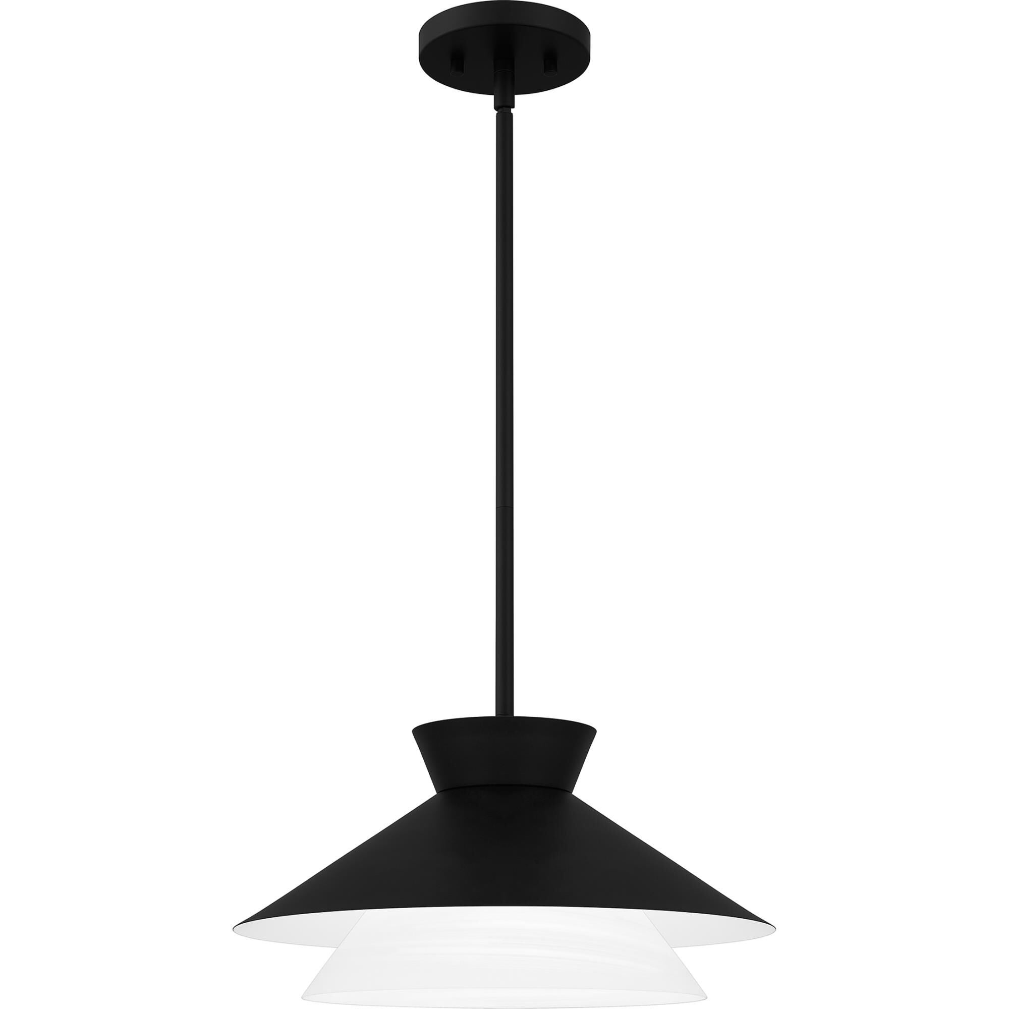Shown in Matte Black finish and Alabaster glass and Alabaster Glass shade