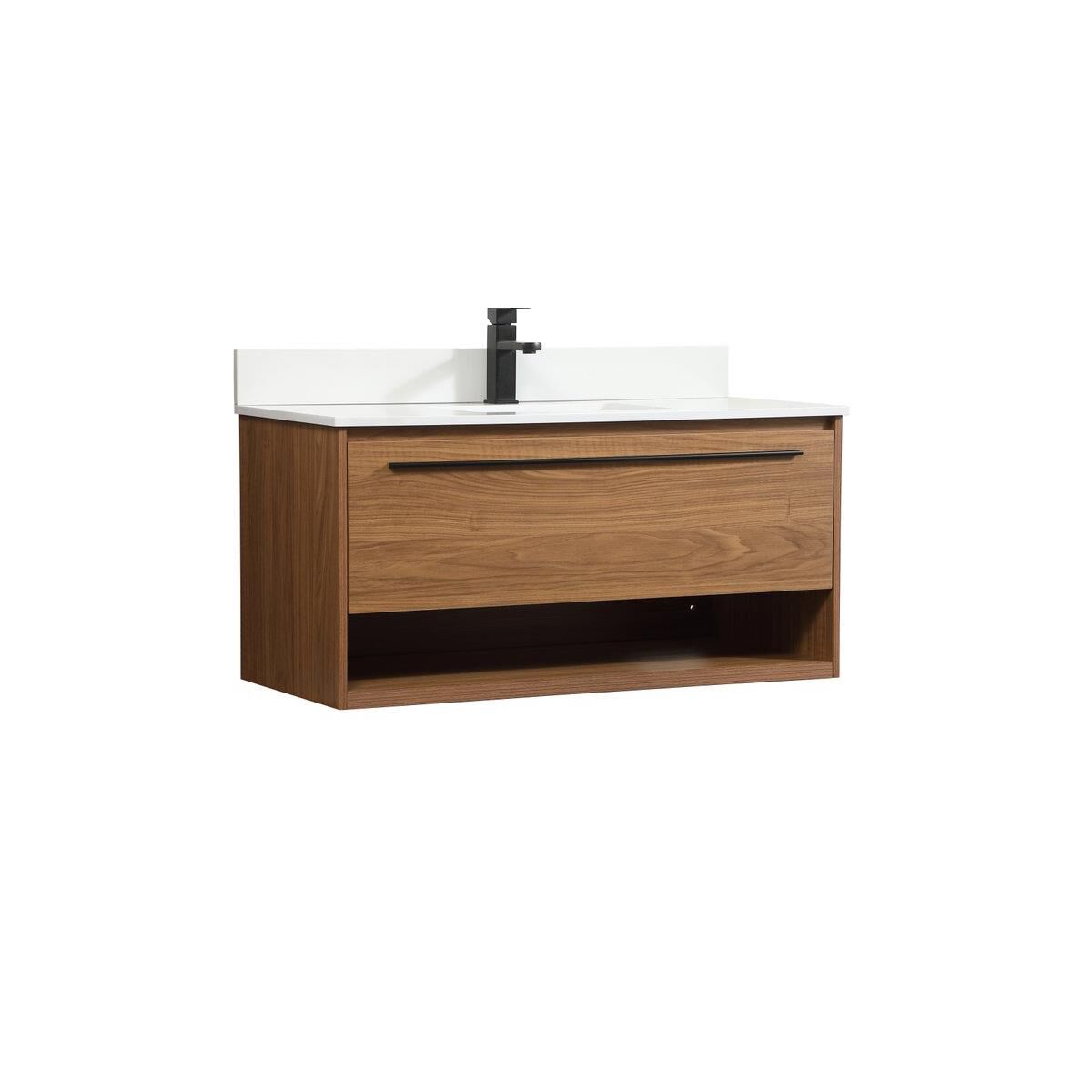 Shown in Walnut Brown finish and With Backsplash accent