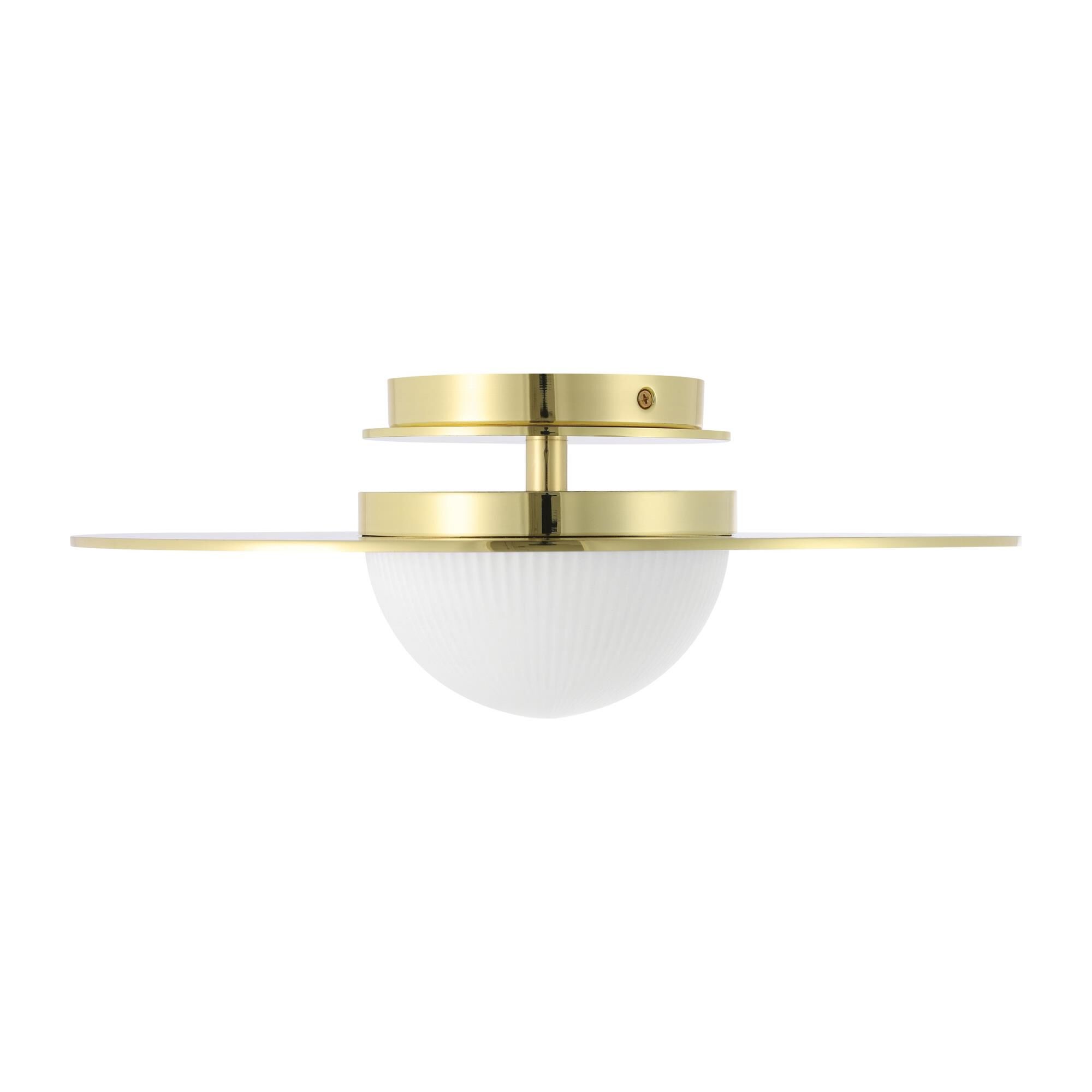 Shown in Polished Brass finish and Opal Ribbed glass