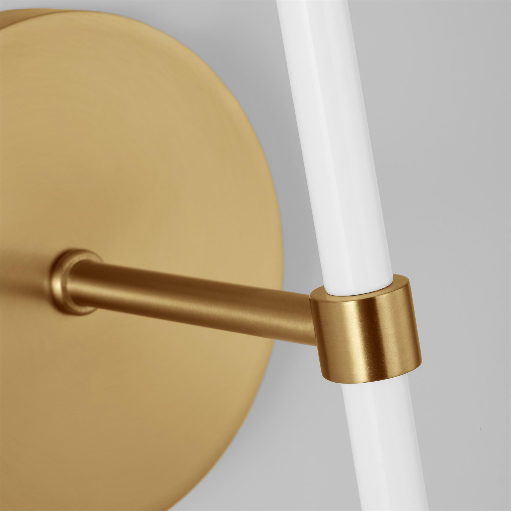 Shown in Burnished Brass finish and White Linen Fabric shade