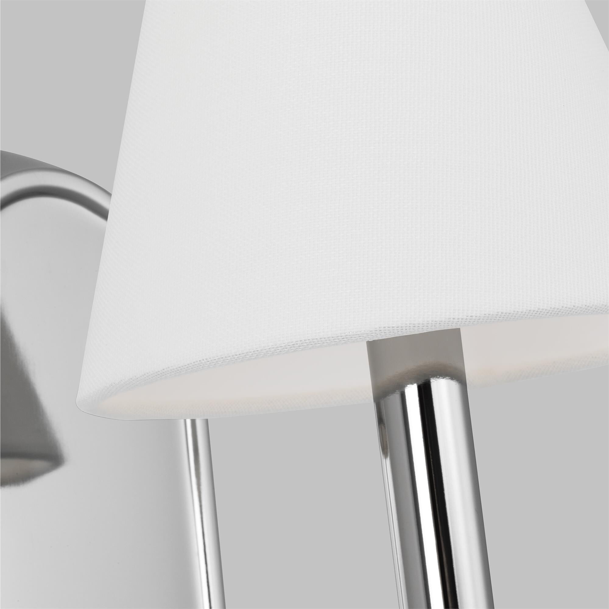 Shown in Polished Nickel finish and White Linen Fabric shade