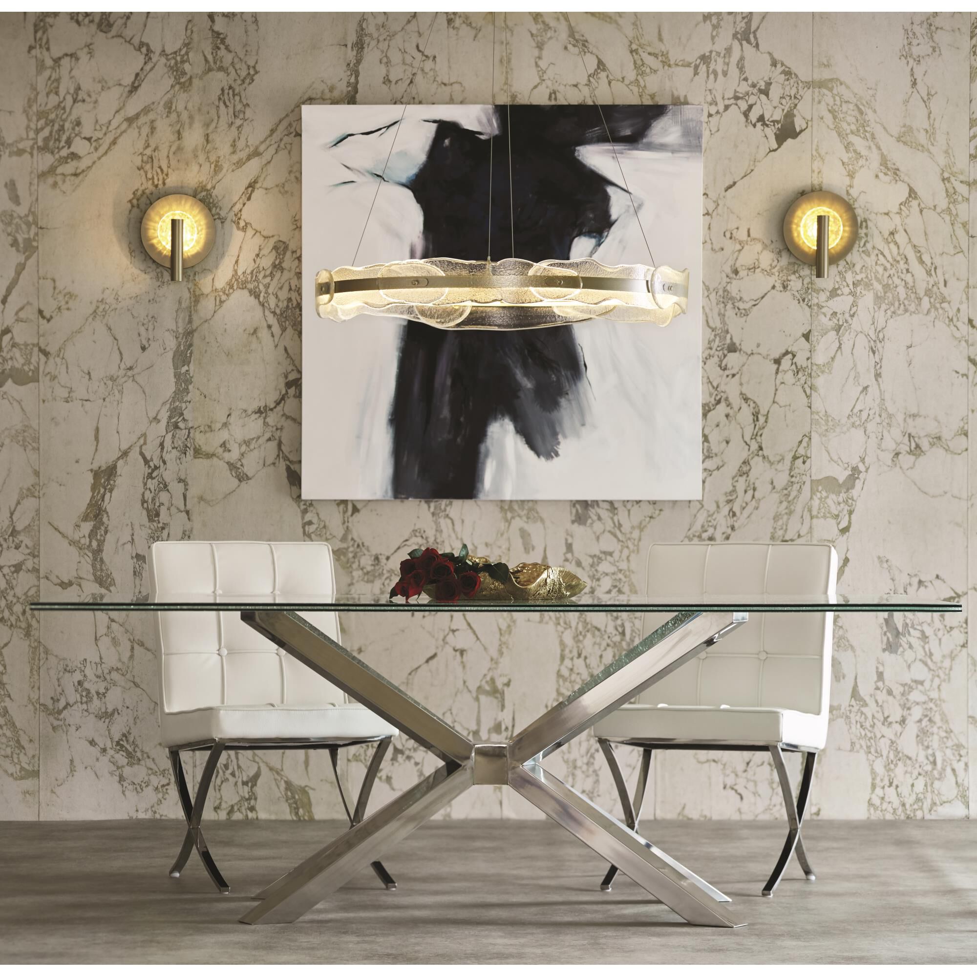 Shown in Soft Gold finish and Clear glass