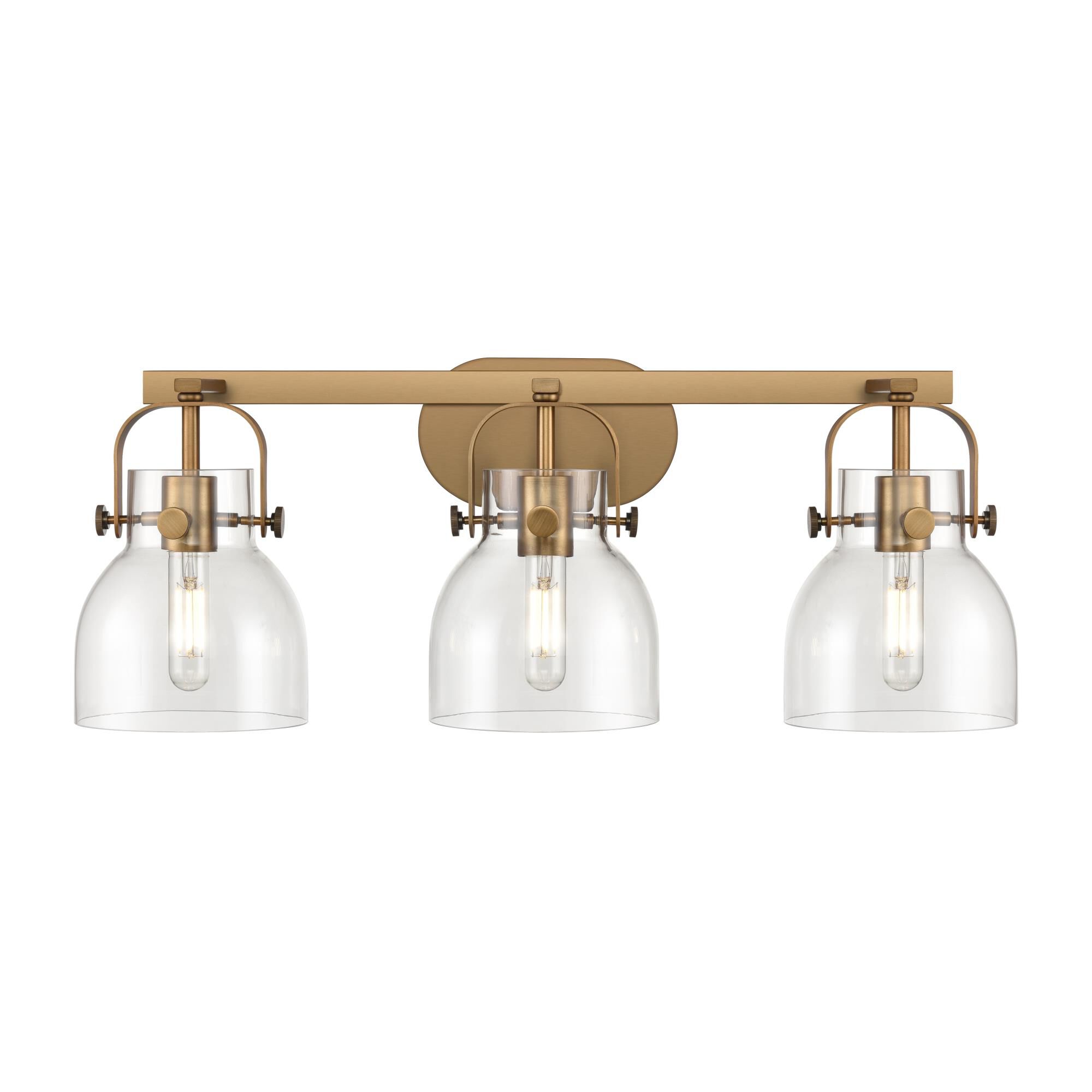 Shown in Brushed Brass finish and Clear glass and Clear Glass shade