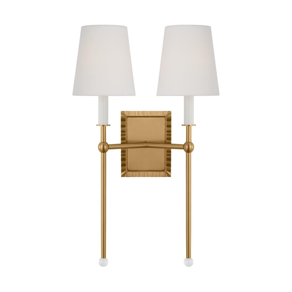 Shown in Burnished Brass finish and Fabric White Linen shade