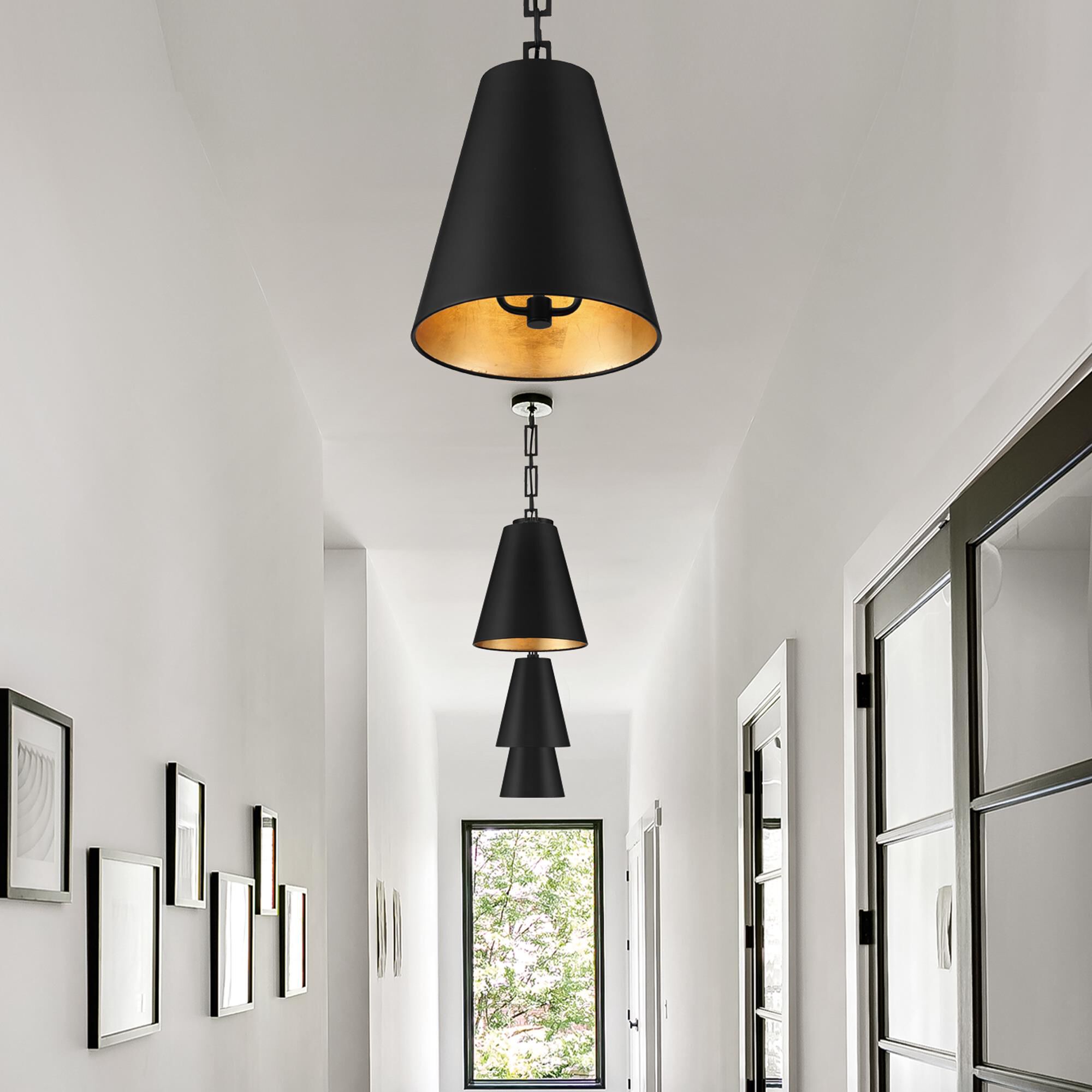 Shown in Matte Black + Antique Gold finish and Iron glass and Iron shade