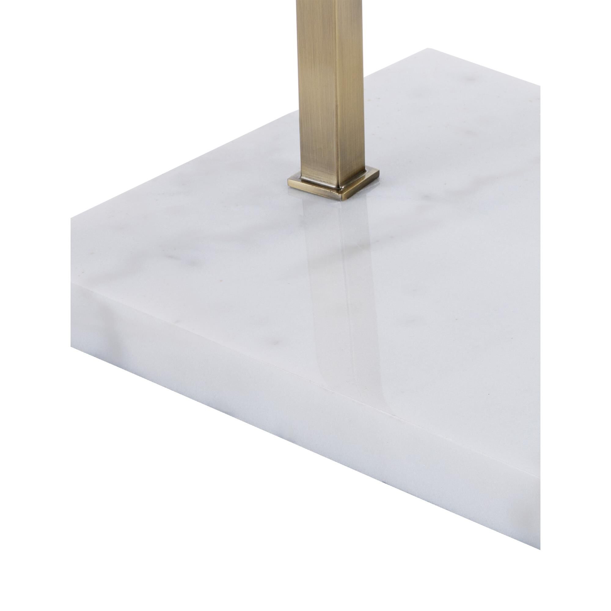 Shown in Antique Brass/White finish and Off White Shantung shade