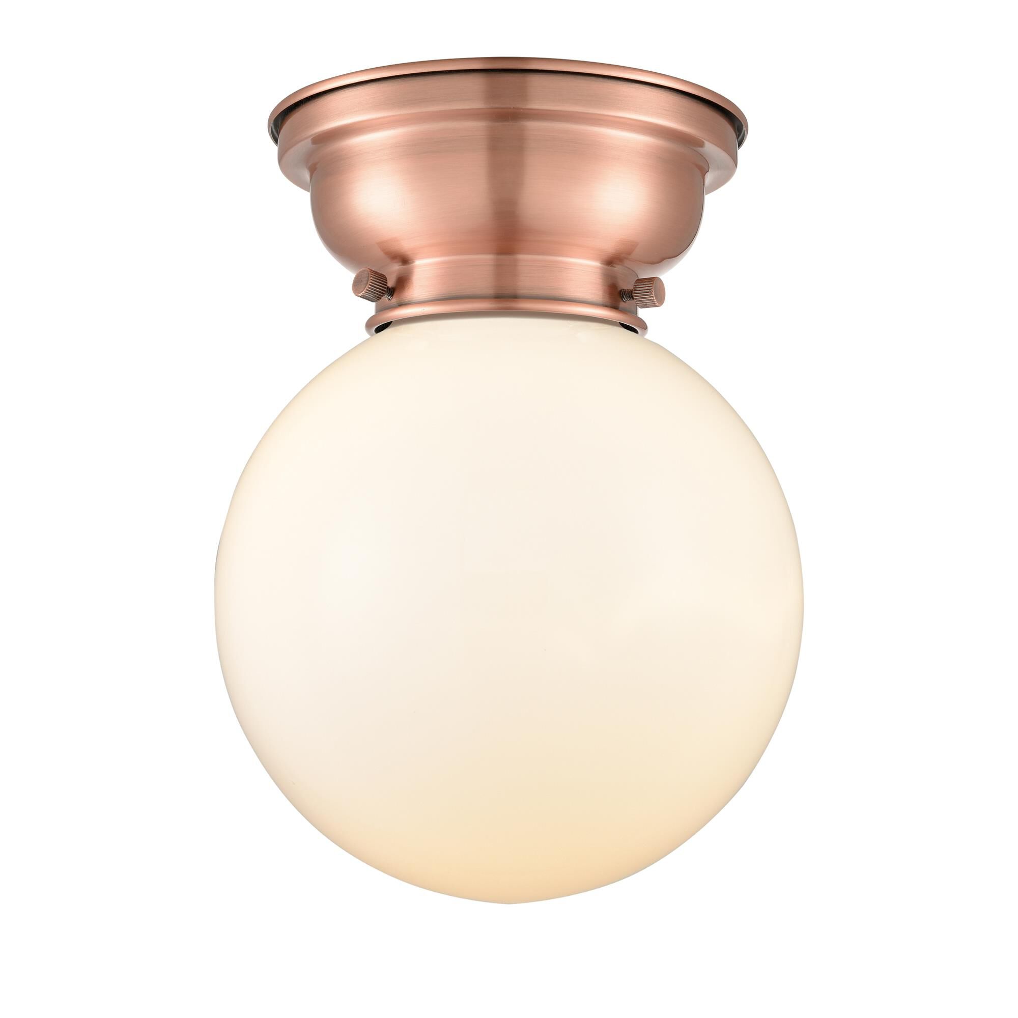 Shown in Antique Copper finish and Globe glass and Glass shade