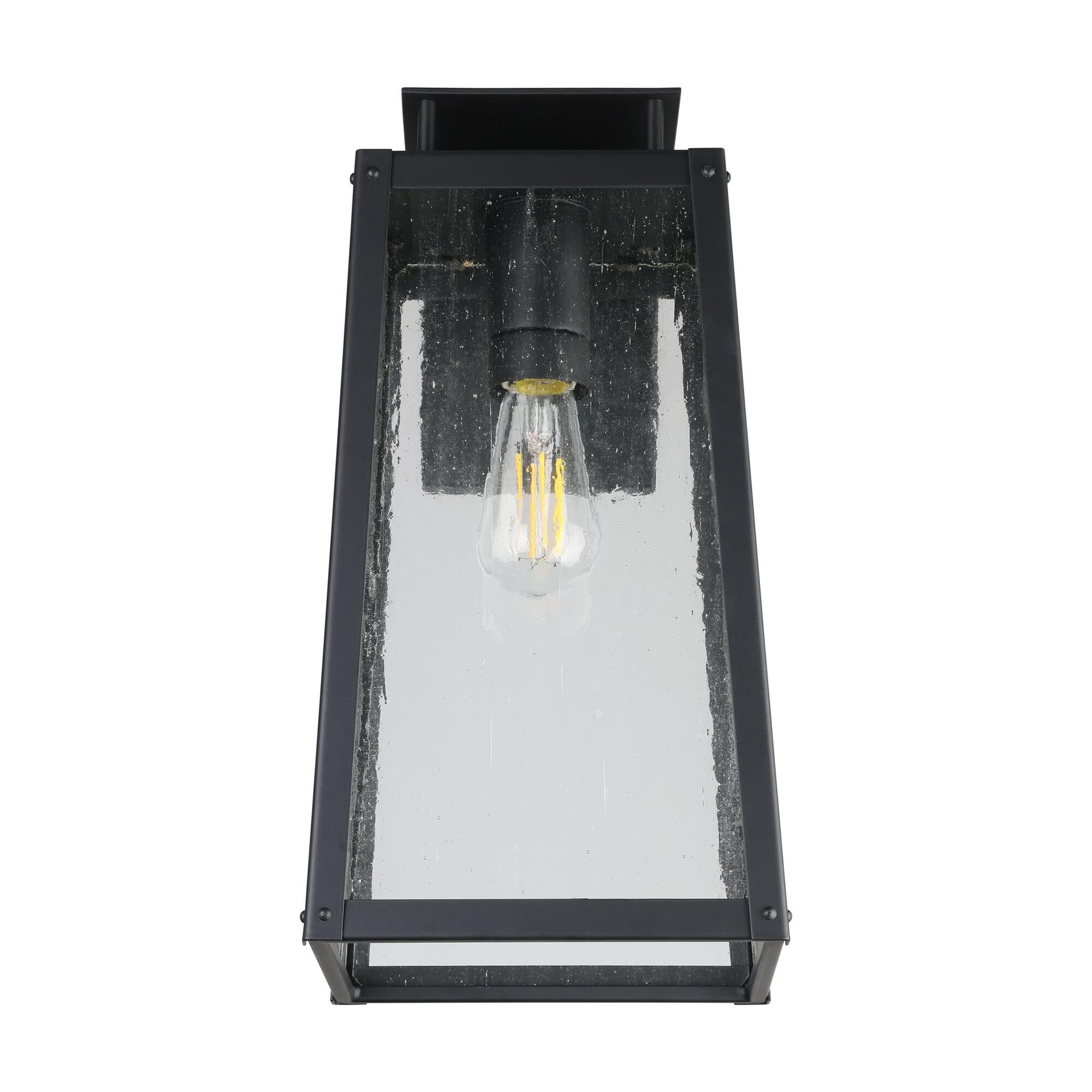 Shown in Matte Black finish and Clear Antique glass