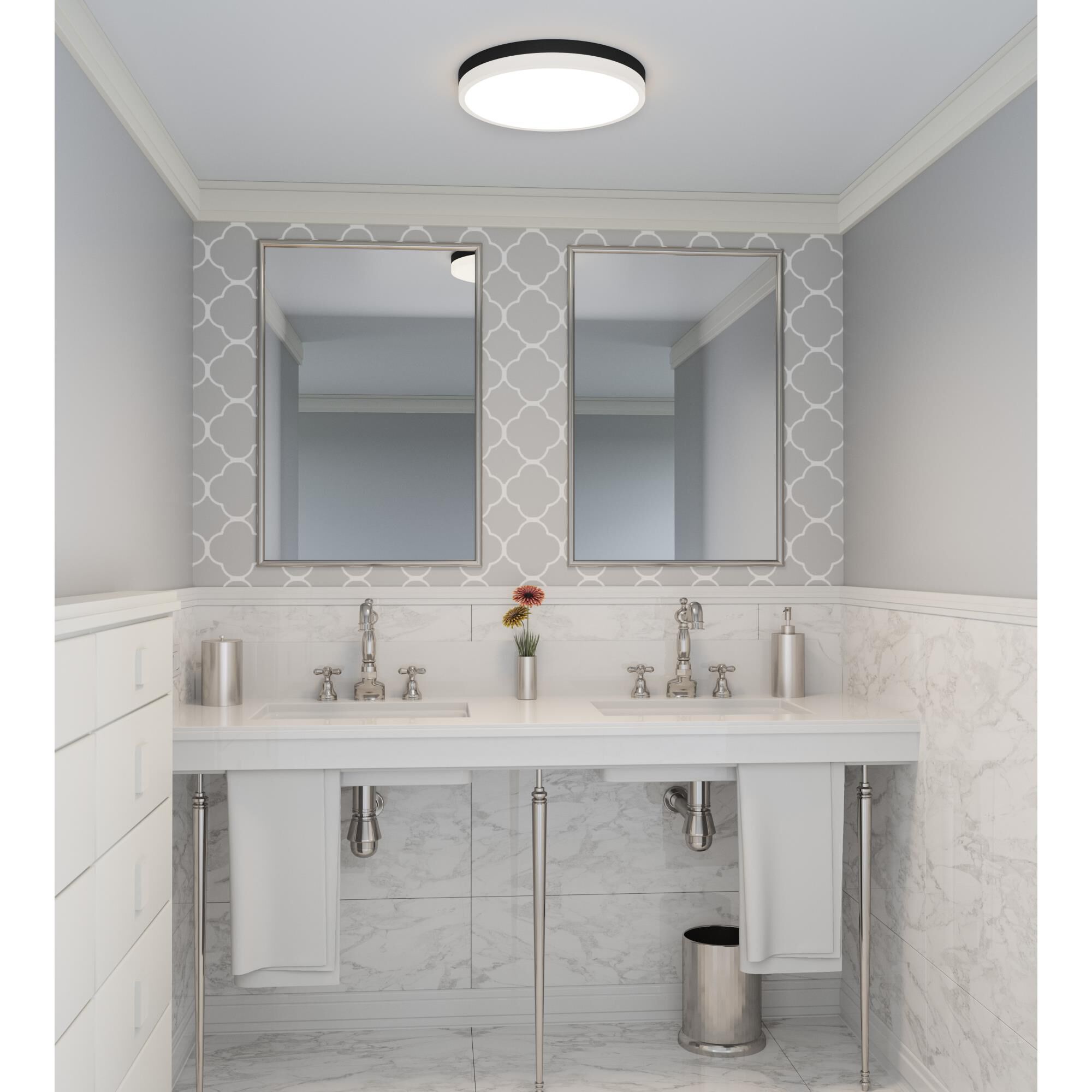 Shown in Matte Black White finish and White Acrylic shade