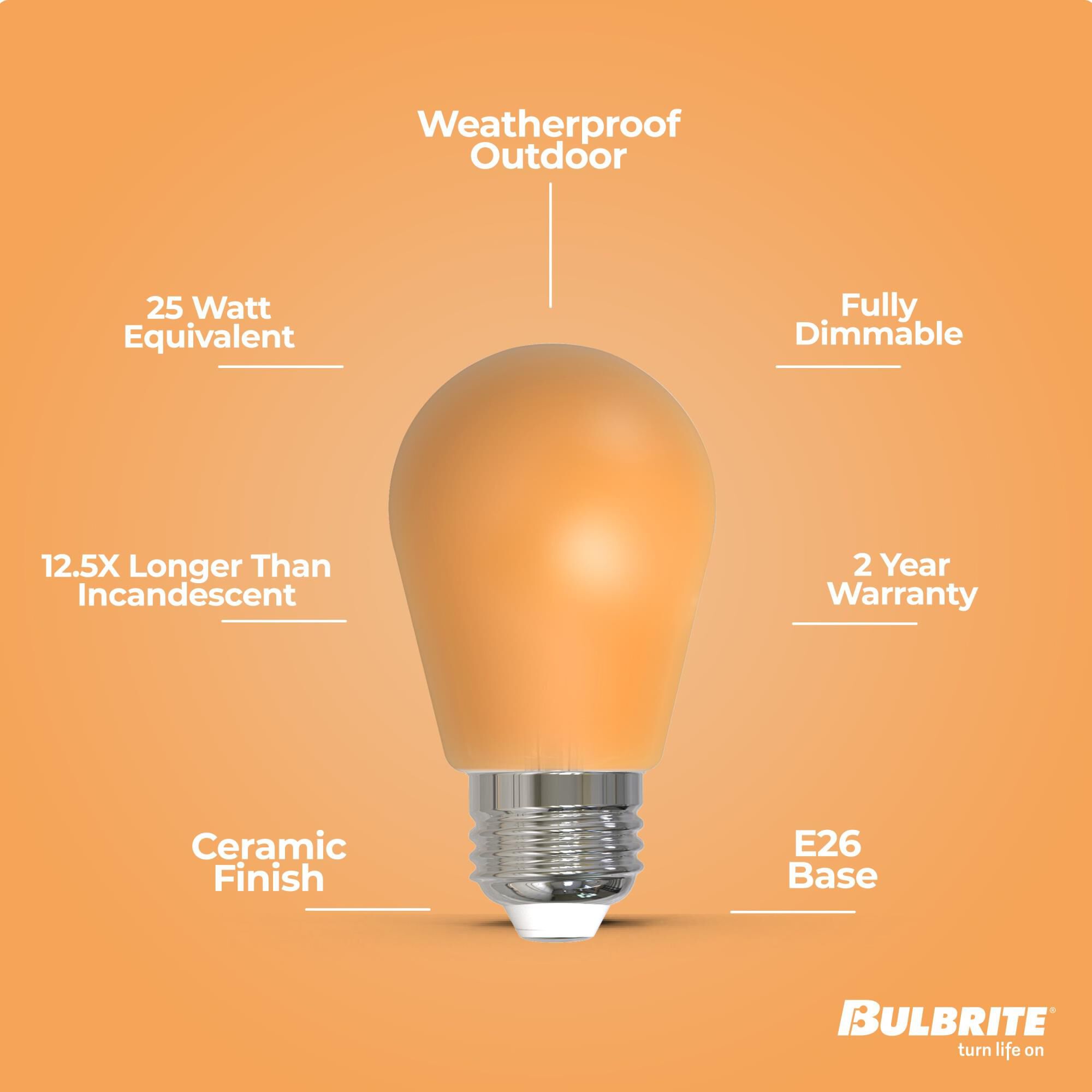 Ceramic Amber S14 Base E26 LED Light Bulb,