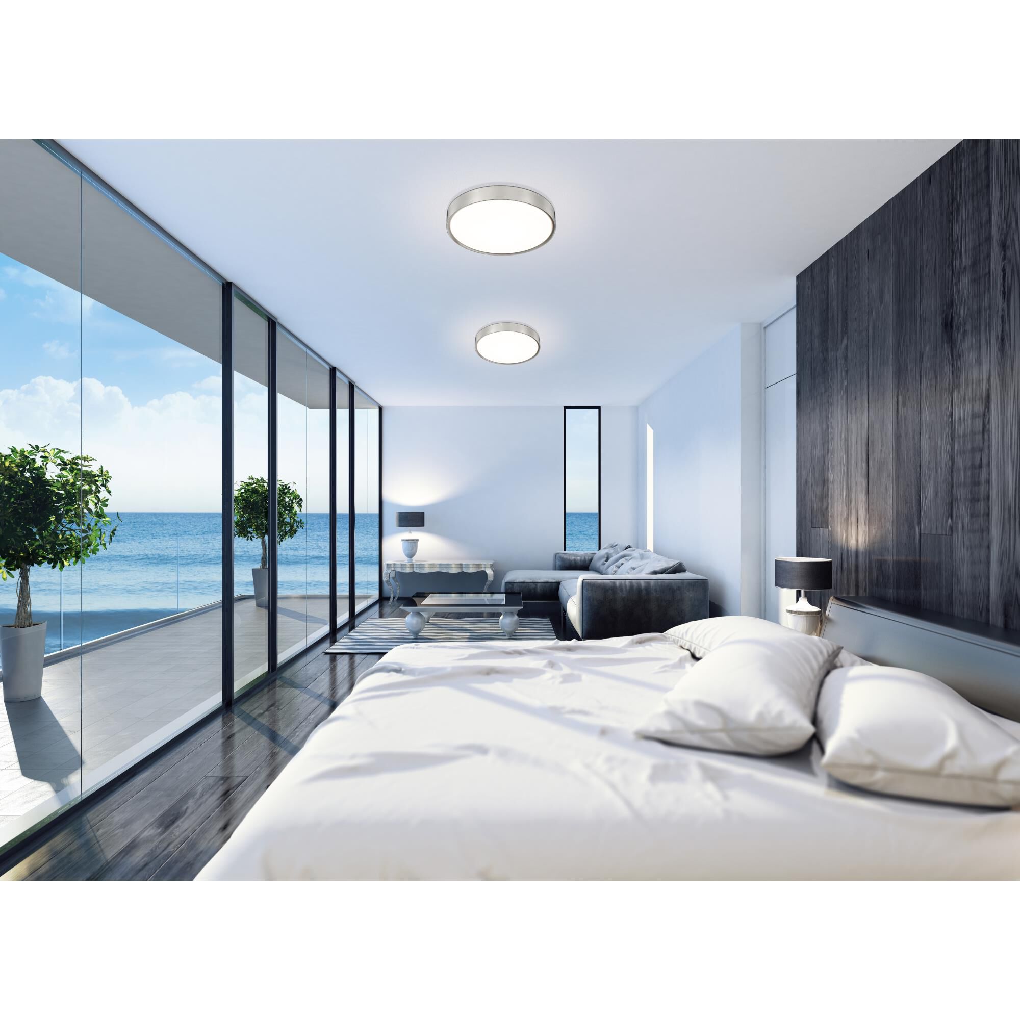 Shown in Brushed Nickel finish and Frosted glass and Frosted shade