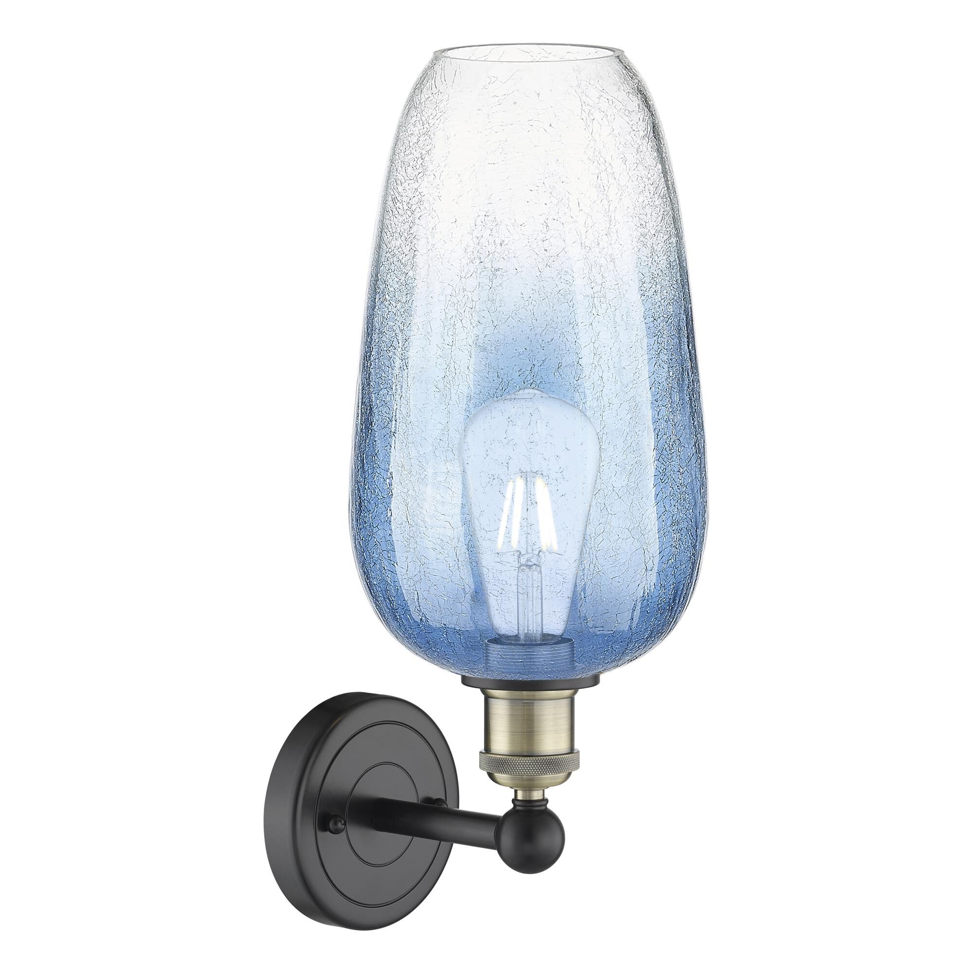 Shown in Black Antique Brass finish and Sapphire Blue glass