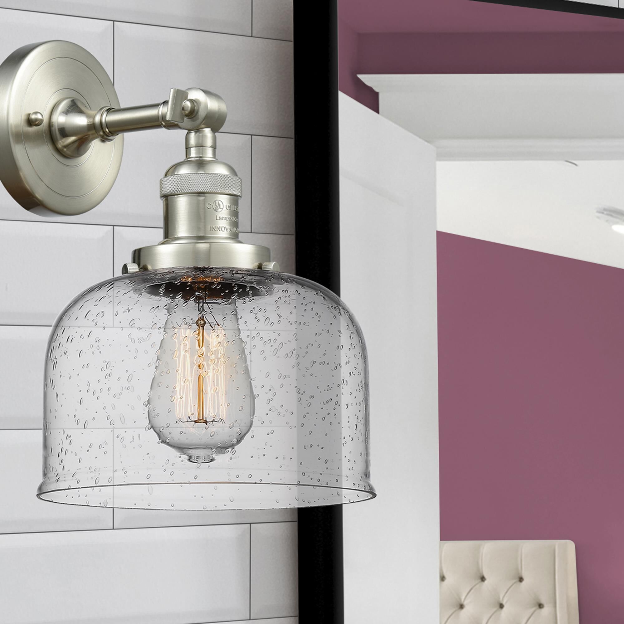 Shown in Brushed Satin Nickel finish and Seedy glass
