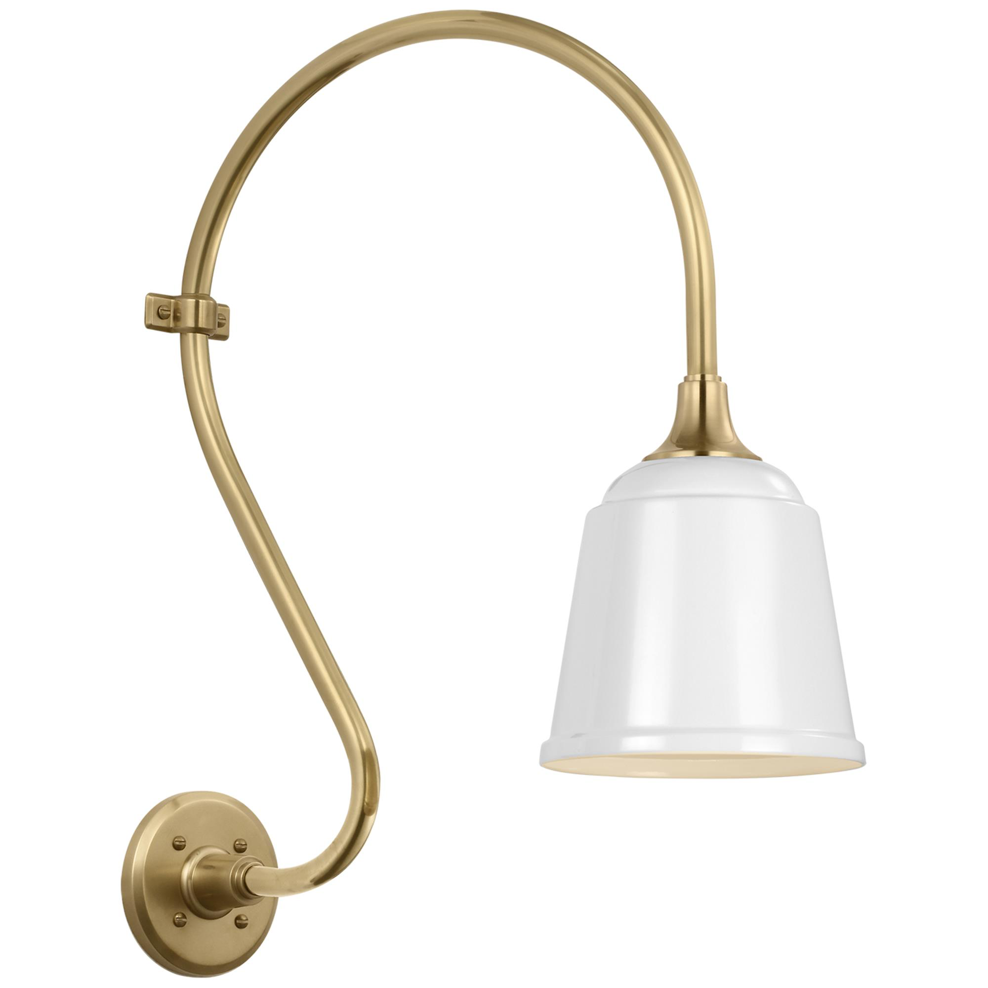 Shown in Hand-Rubbed Antique Brass finish and White Rockhouse shade