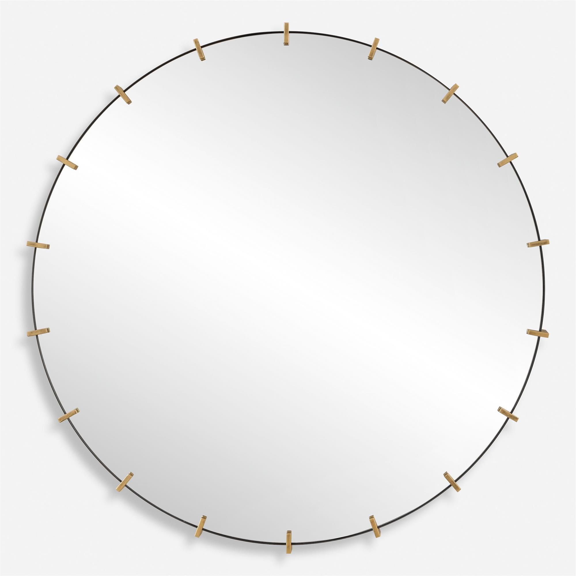 Shown in The Pali Round Mirror Successfully Pairs Contemporary And Industrial Styles With A Black Iron Strap  finish