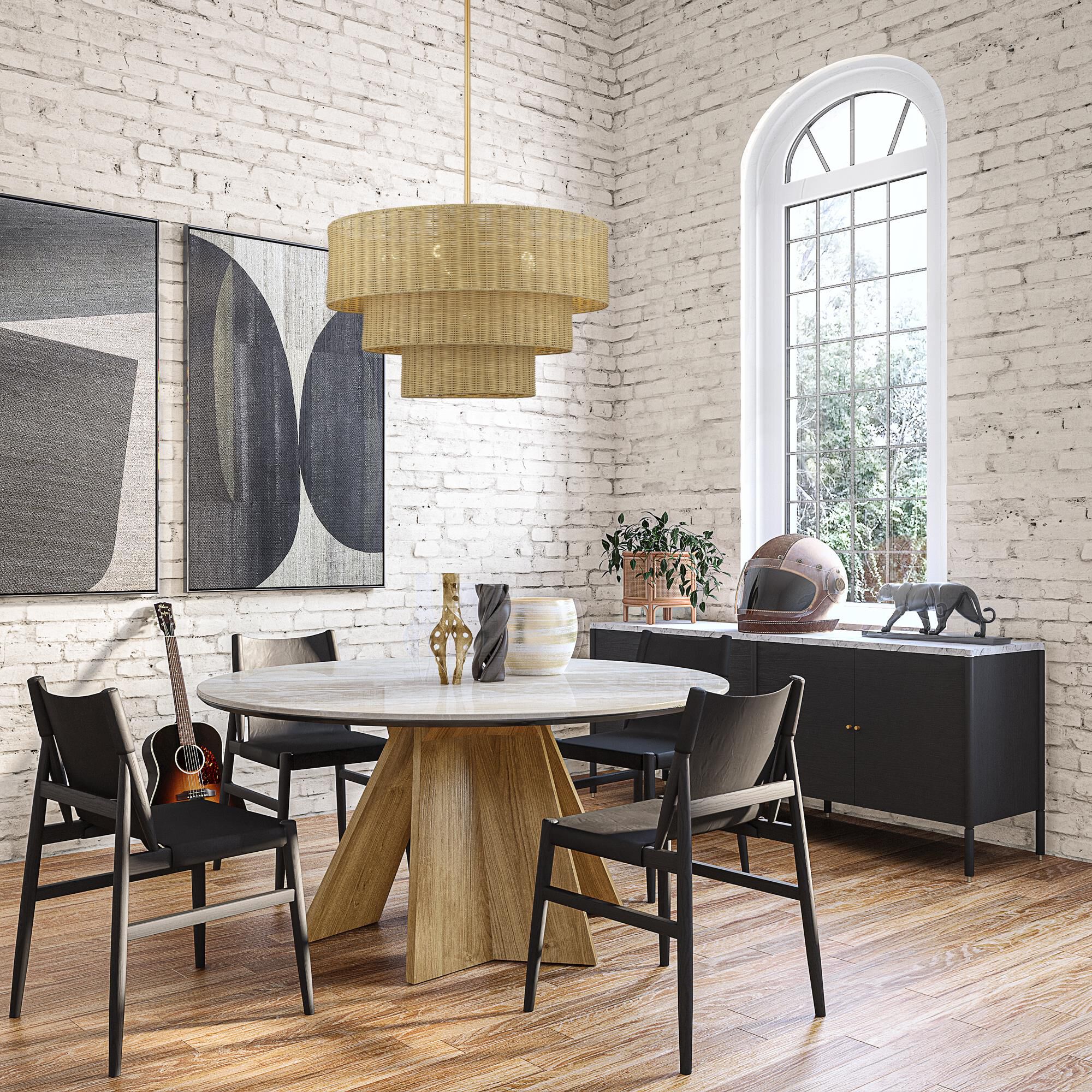 Shown in Antique Gold Leaf finish and Hand-Woven Rustic Walnut Color Rattan shade