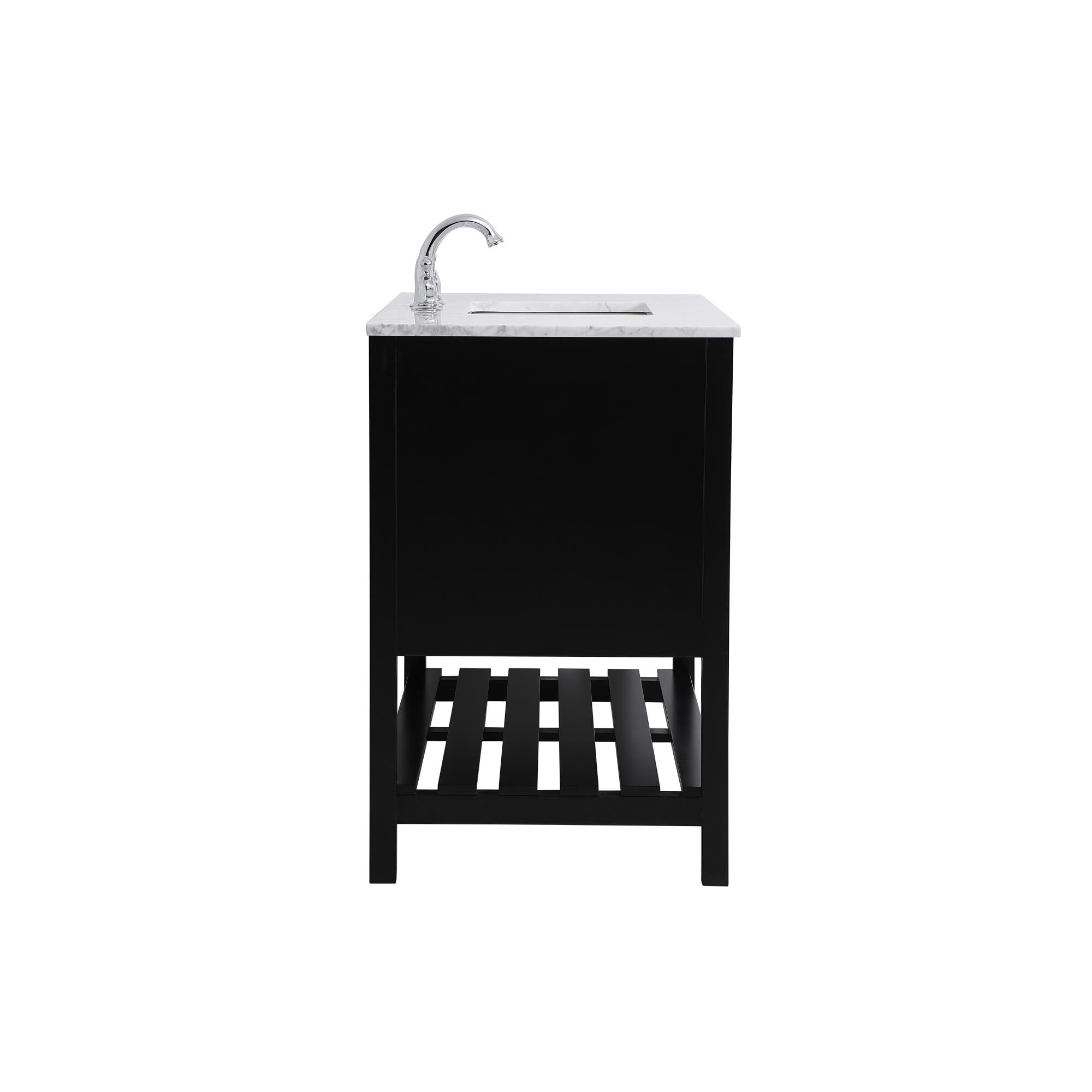 Shown in Black And Brushed Nickel With Carrara White Marble finish