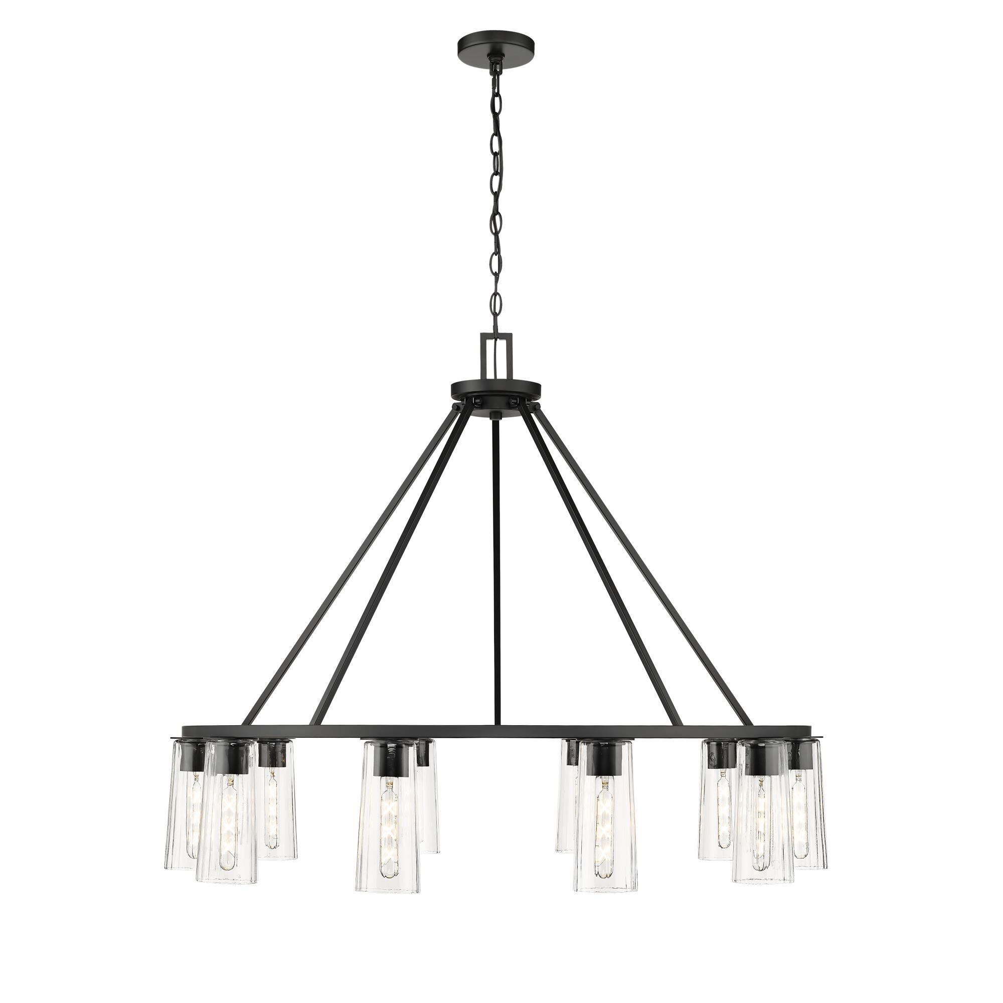 Shown in Matte Black finish and Clear glass and Clear shade