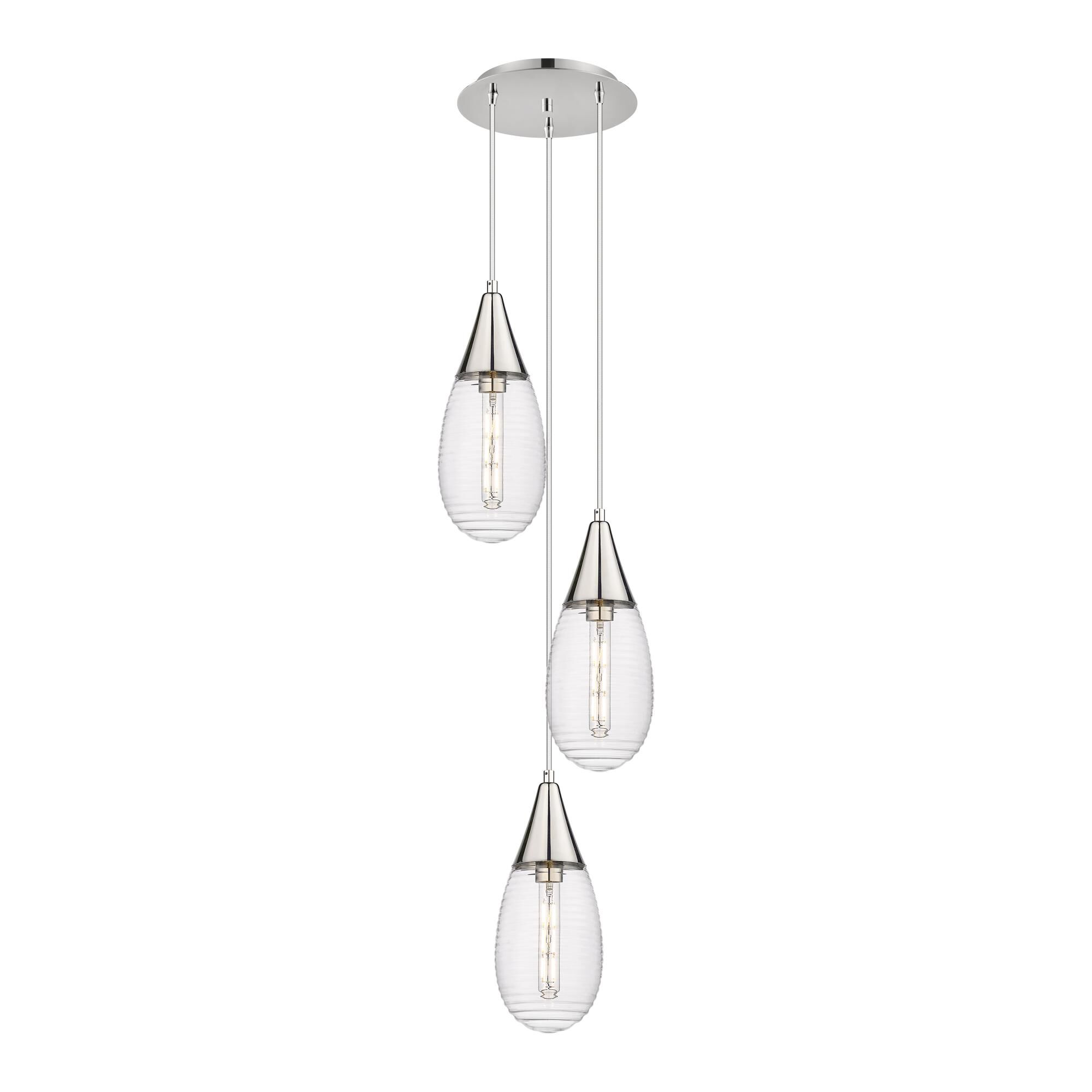 Shown in Polished Nickel finish and Striped Clear glass and Striped Clear Glass shade