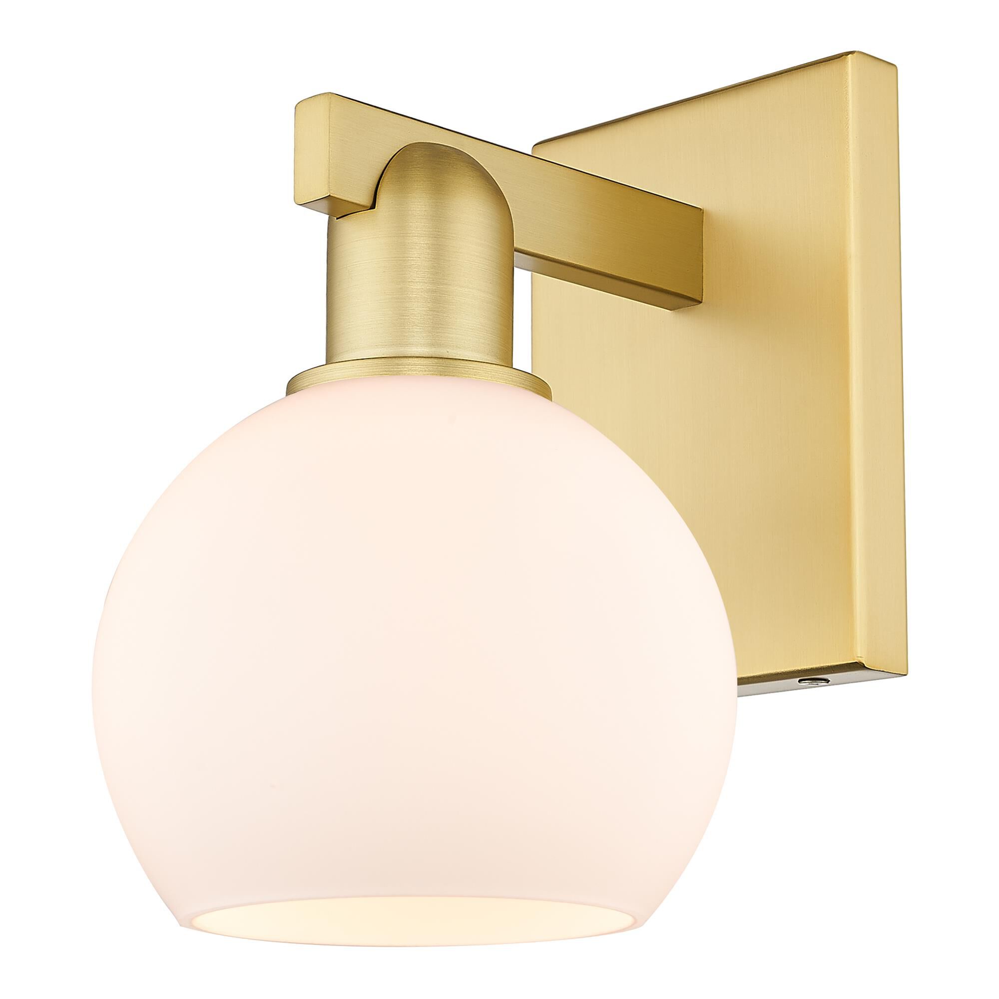 Shown in Satin Gold finish and Matte White glass