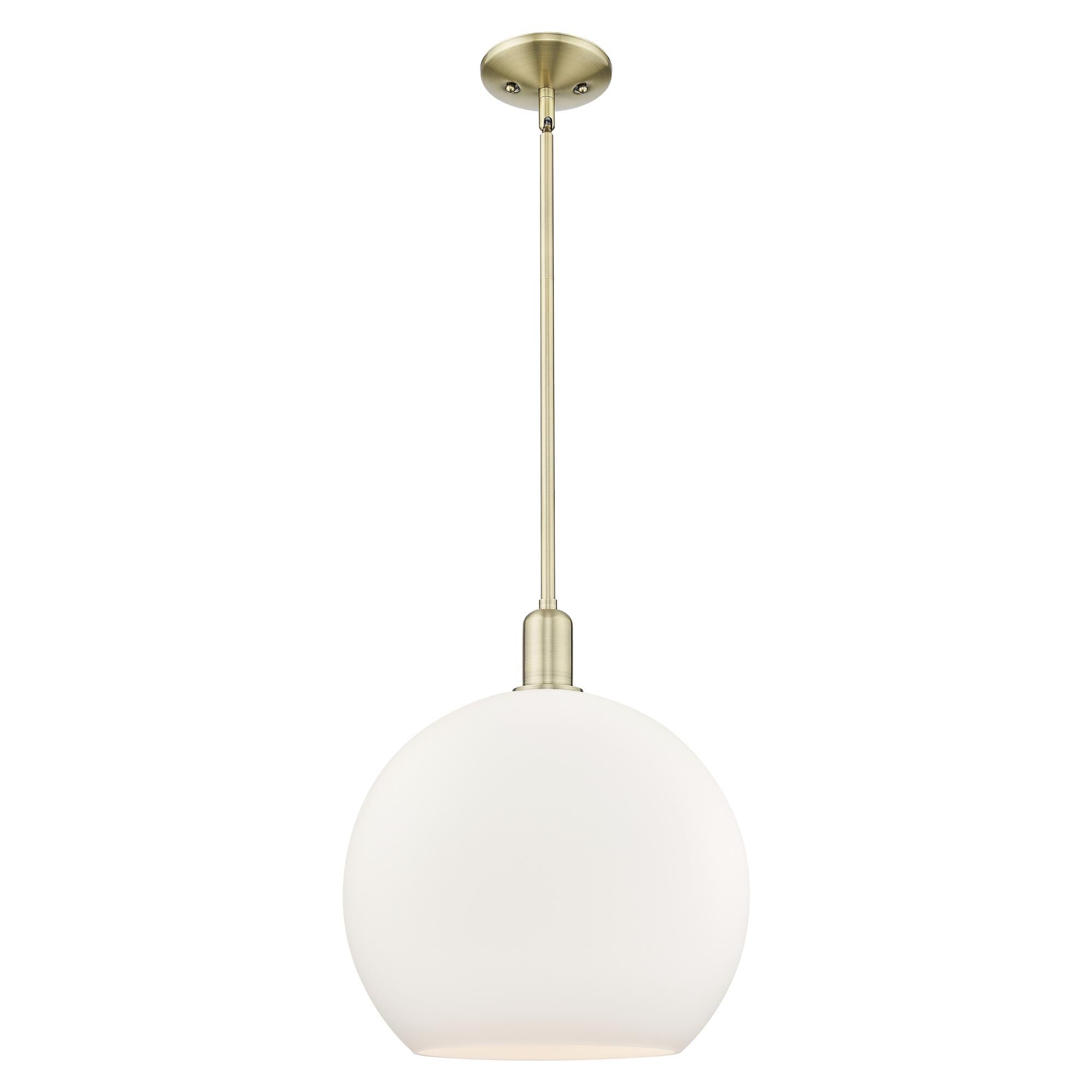 Shown in Antique Brass finish and Matte White glass