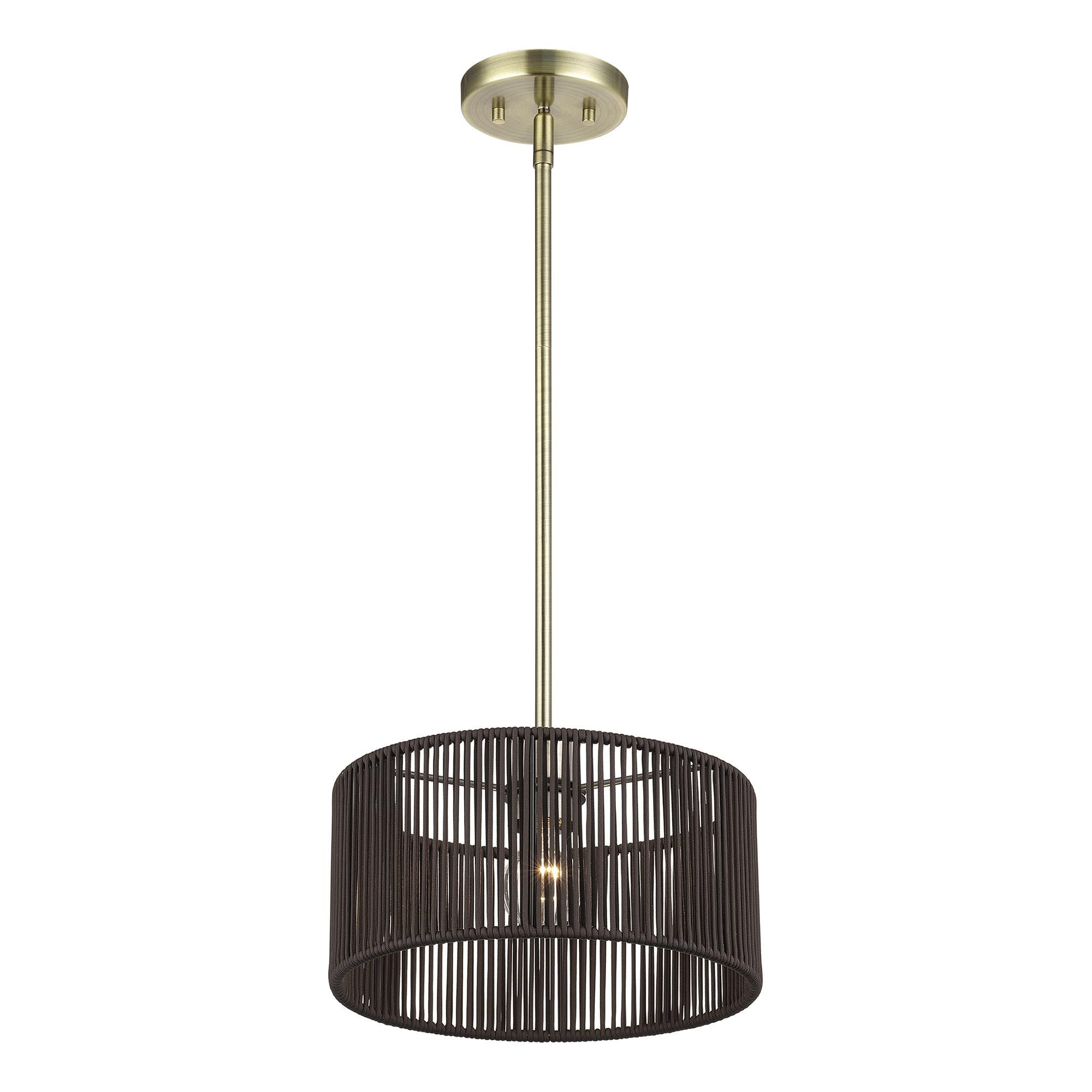 Shown in Antique Brass finish and Hand-Woven Dark Chocolate Color Polyester Rope shade