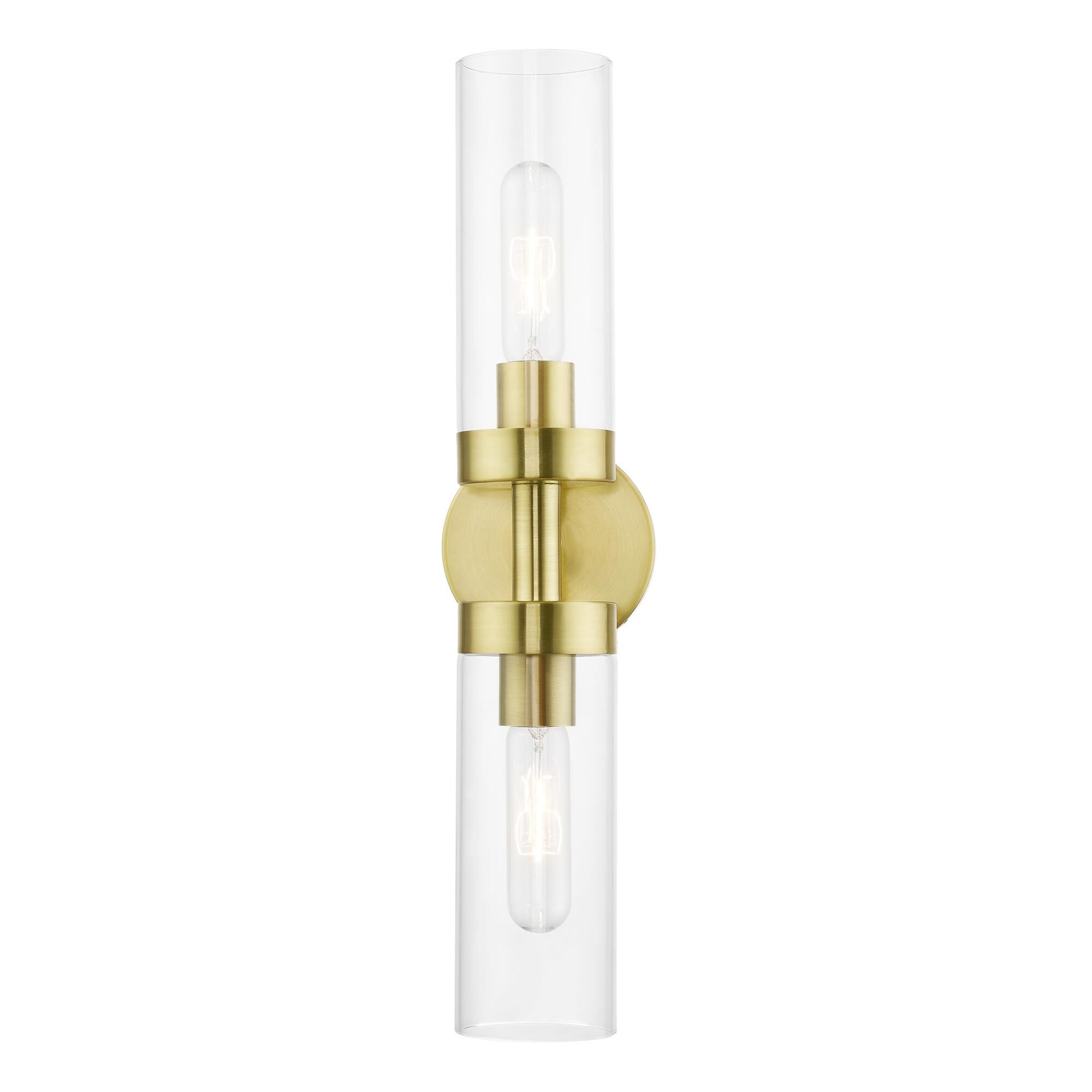 Shown in Satin Brass finish and Clear glass
