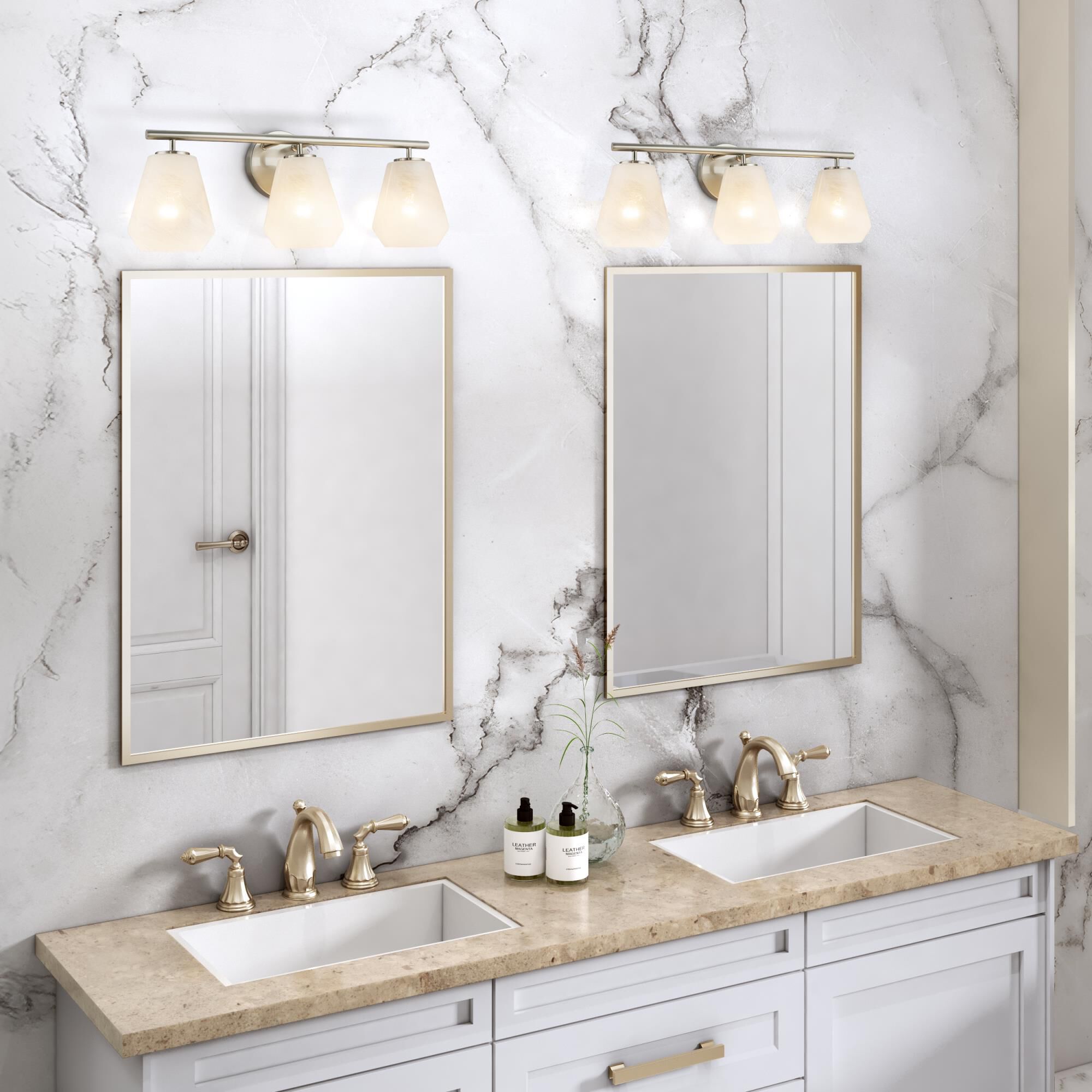 Shown in Brushed Nickel finish and Wispy White glass