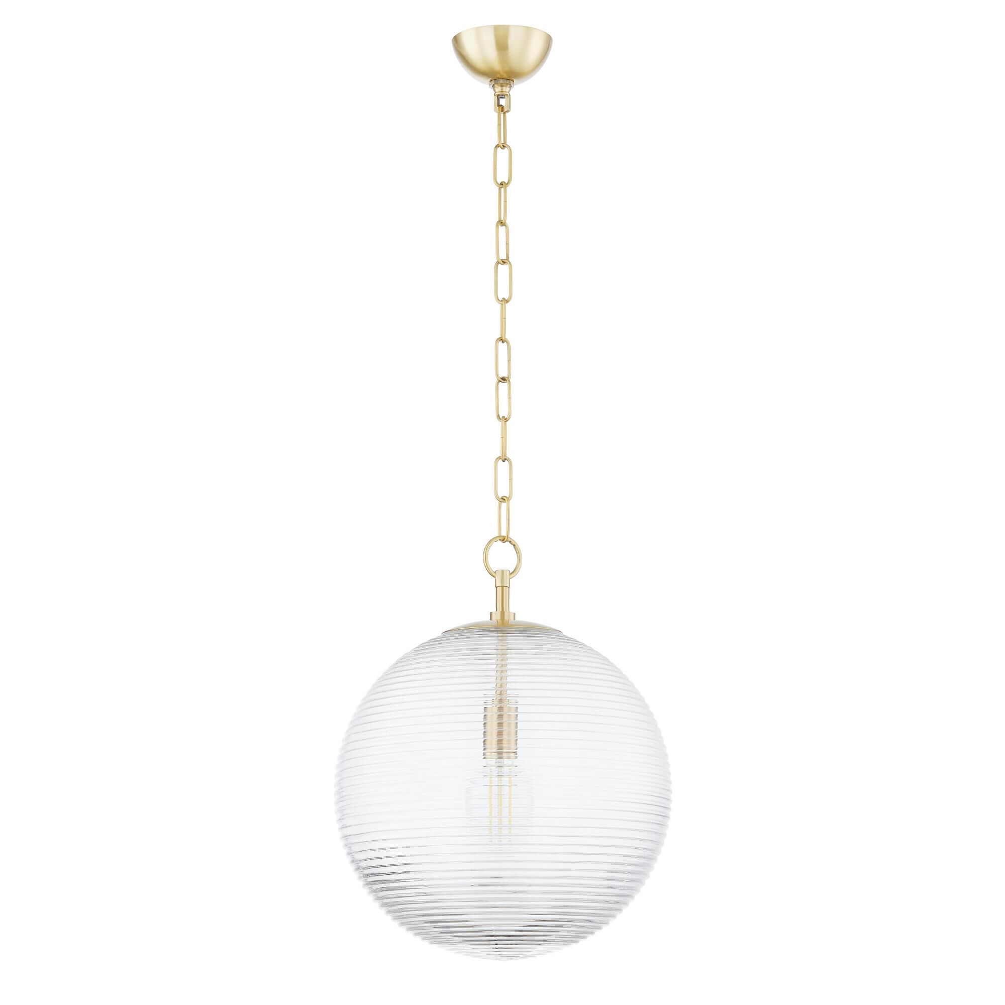 Shown in Aged Brass finish and Clear glass