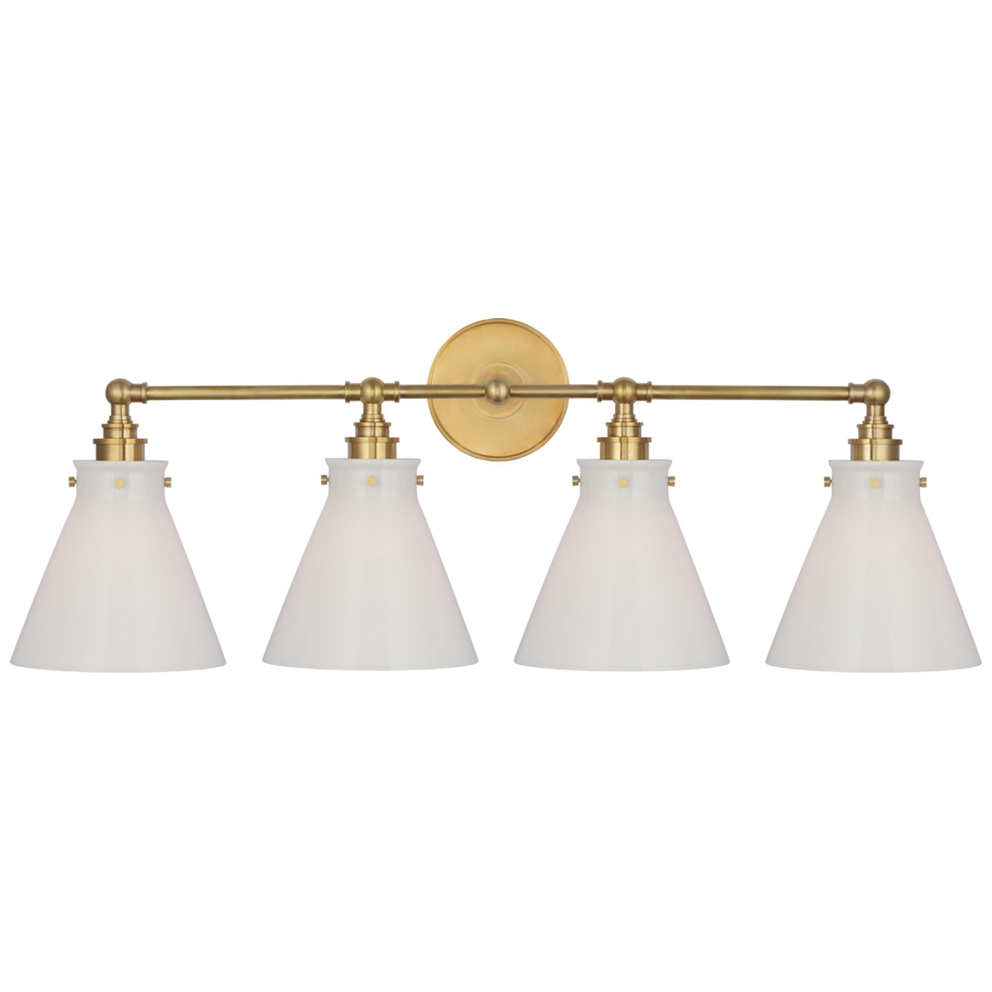 Shown in Antique-Burnished Brass finish and White glass